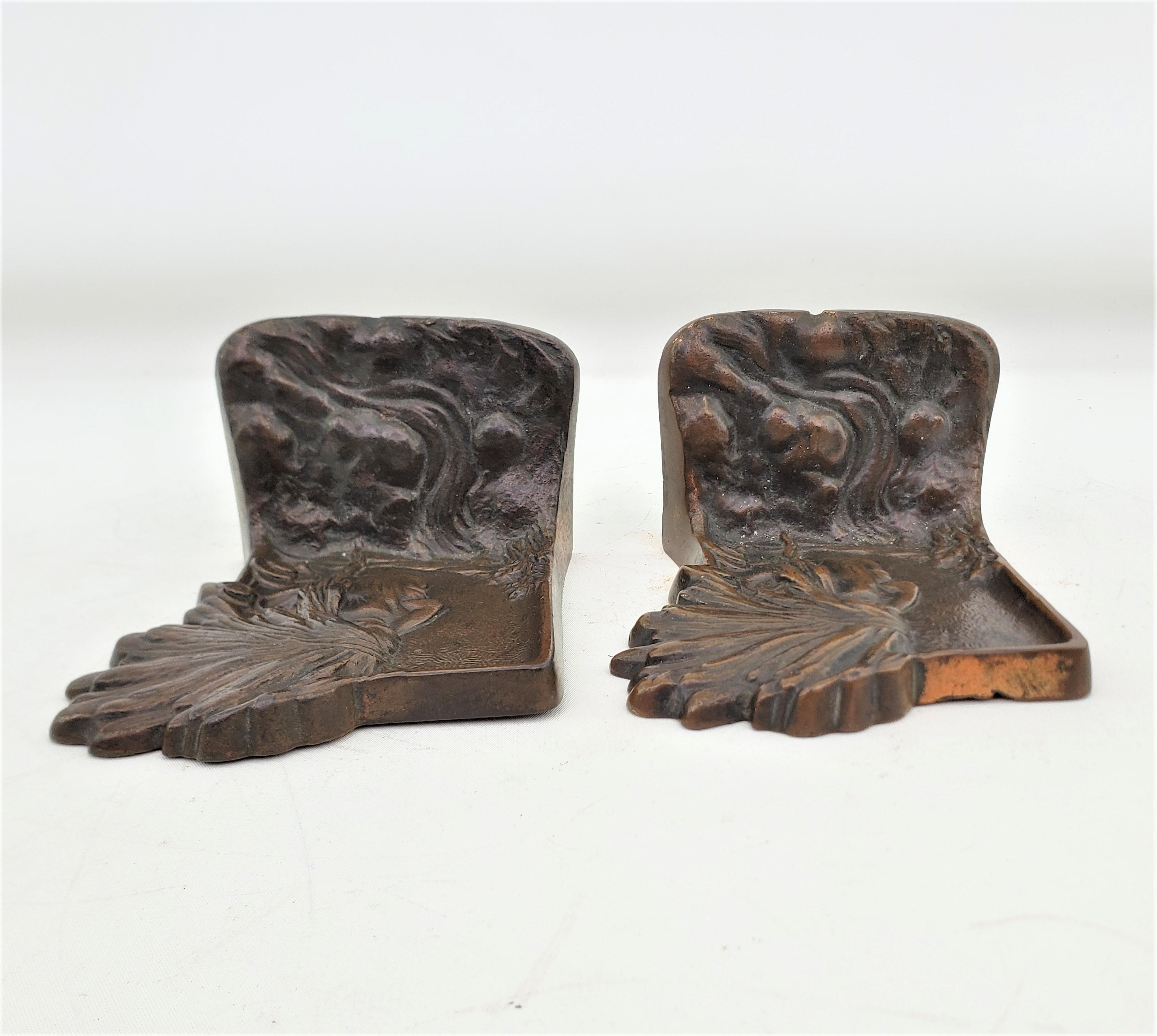 Antique Art Deco Cast & Patinated Bookends Depicting an Indigenous Warrior For Sale 3