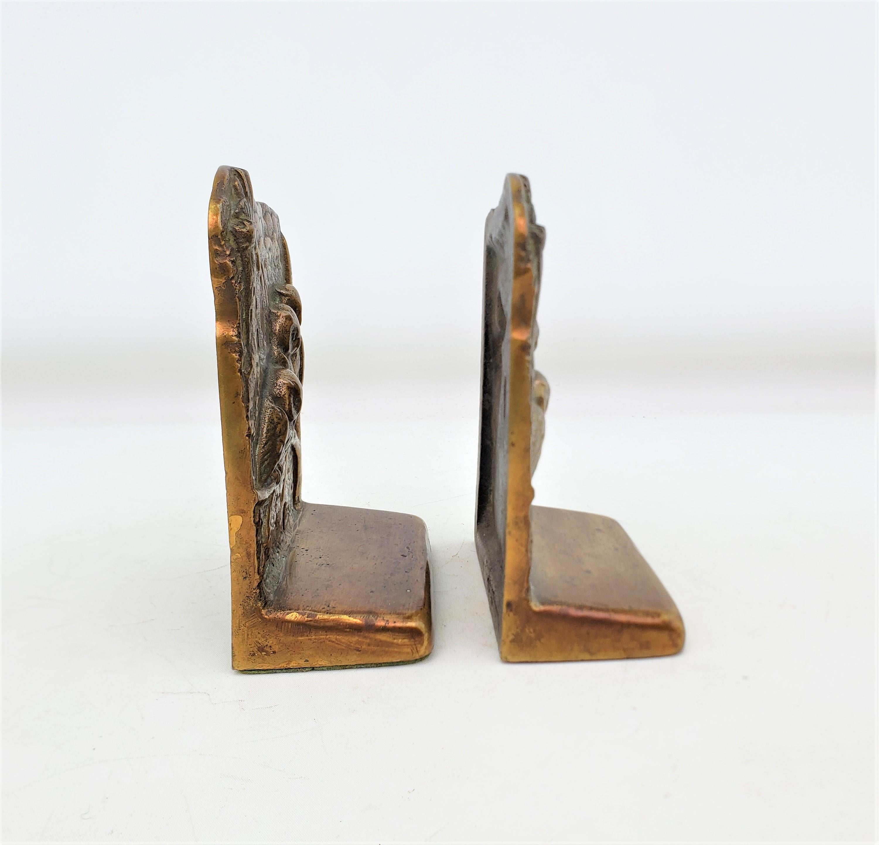 Antique Art Deco Cast & Patinated Brass Bookends Depicting Three Perched Owls For Sale 1