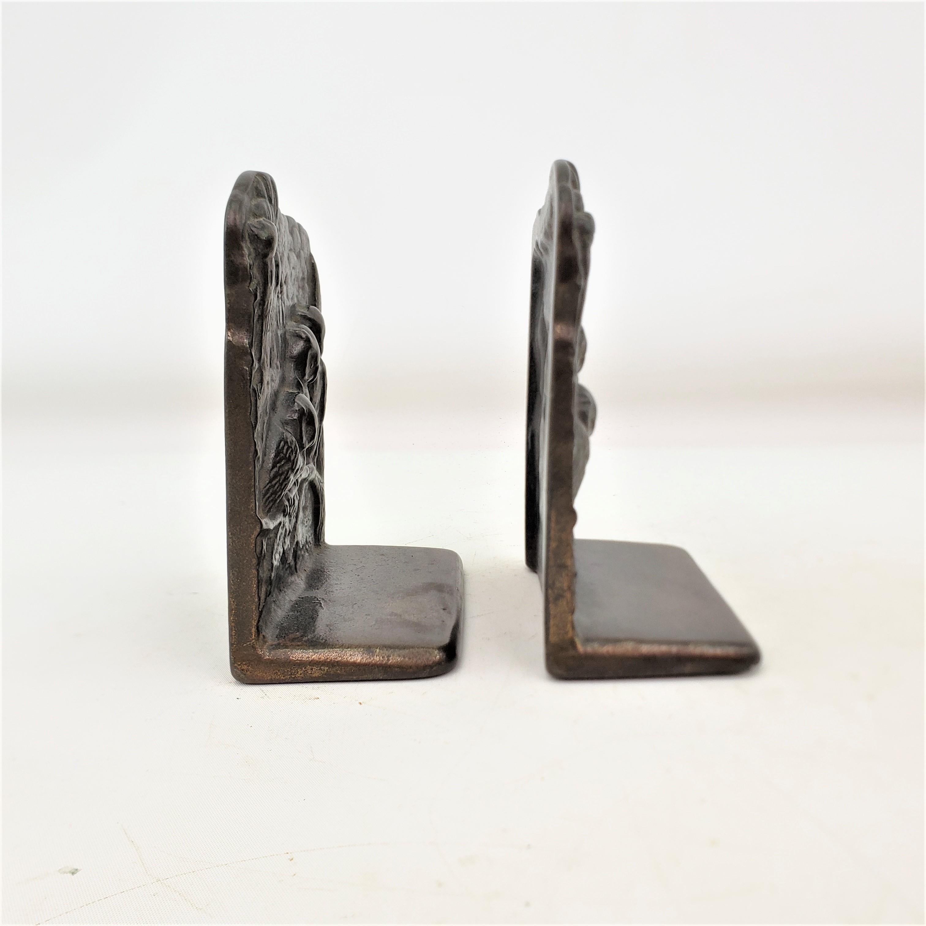 Steel Antique Art Deco Cast & Patinated Bookends Depicting Three Perched Owls For Sale