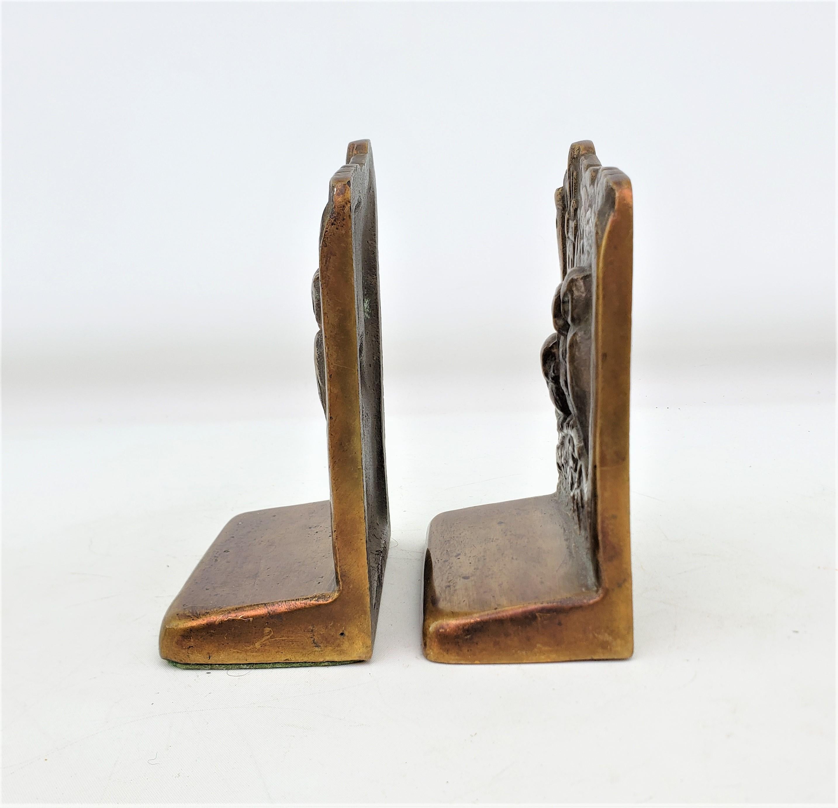 Antique Art Deco Cast & Patinated Brass Bookends Depicting Three Perched Owls For Sale 3