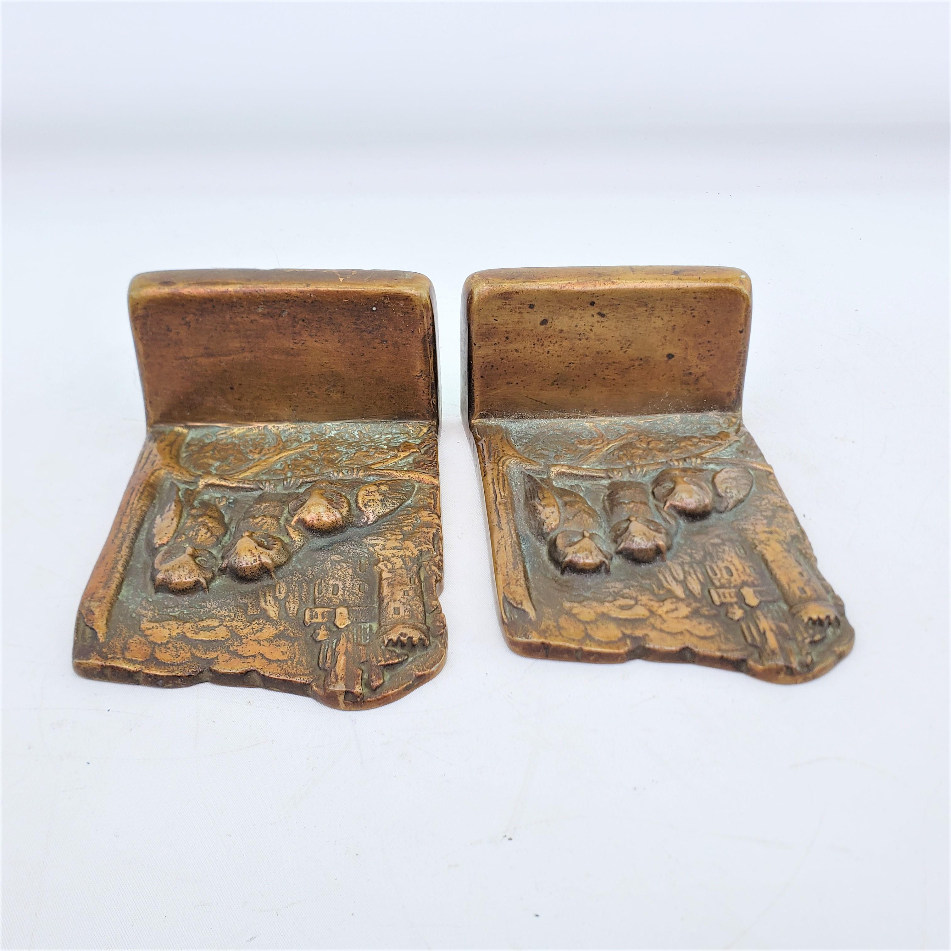 Antique Art Deco Cast & Patinated Brass Bookends Depicting Three Perched Owls For Sale 4