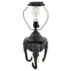 Antique Art Deco Cast & Patinated Spelter Table Lamp with Elephant Head Feet