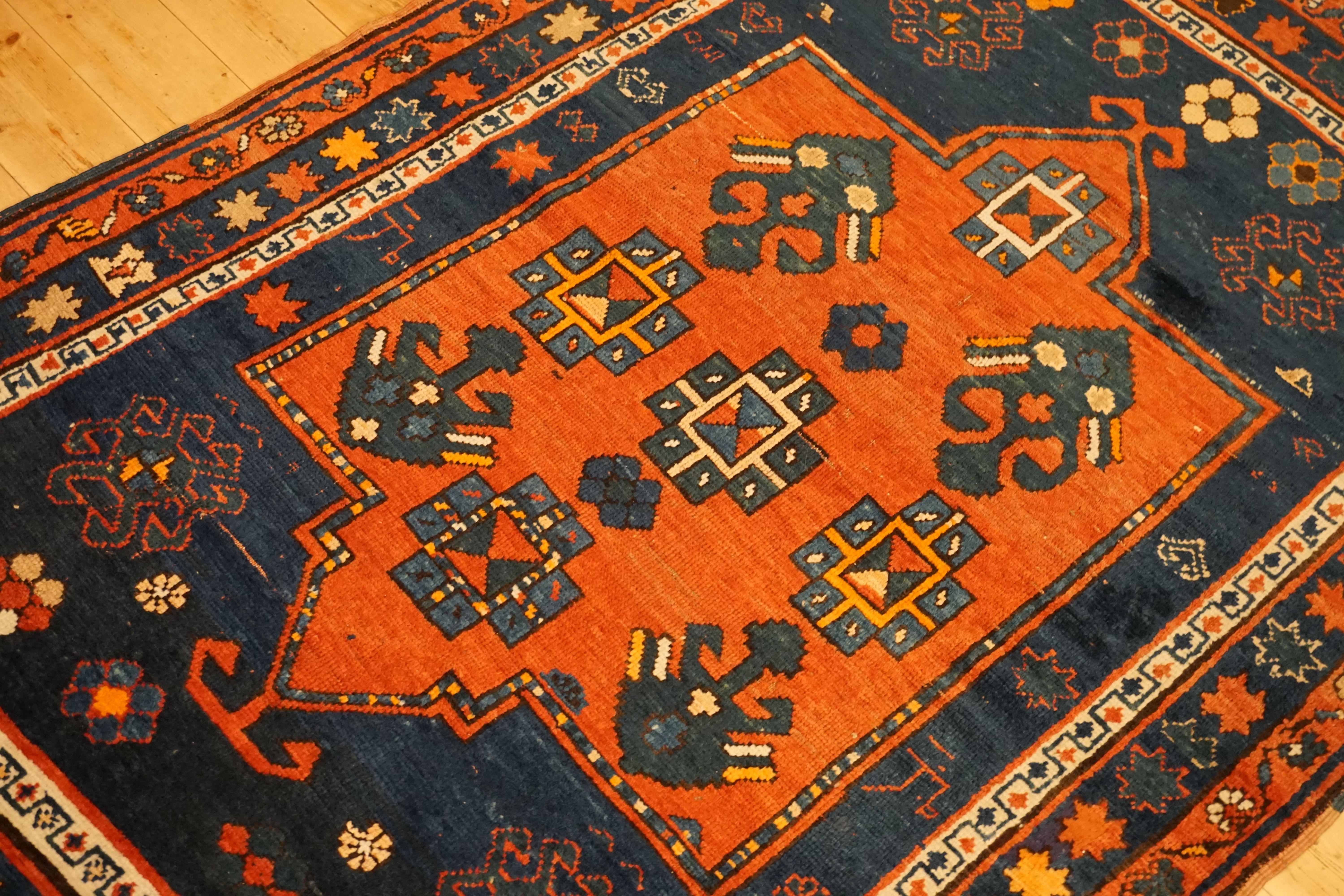 Hand-Knotted Antique Art Deco Caucasian Kazak Carpet, circa 1890 For Sale