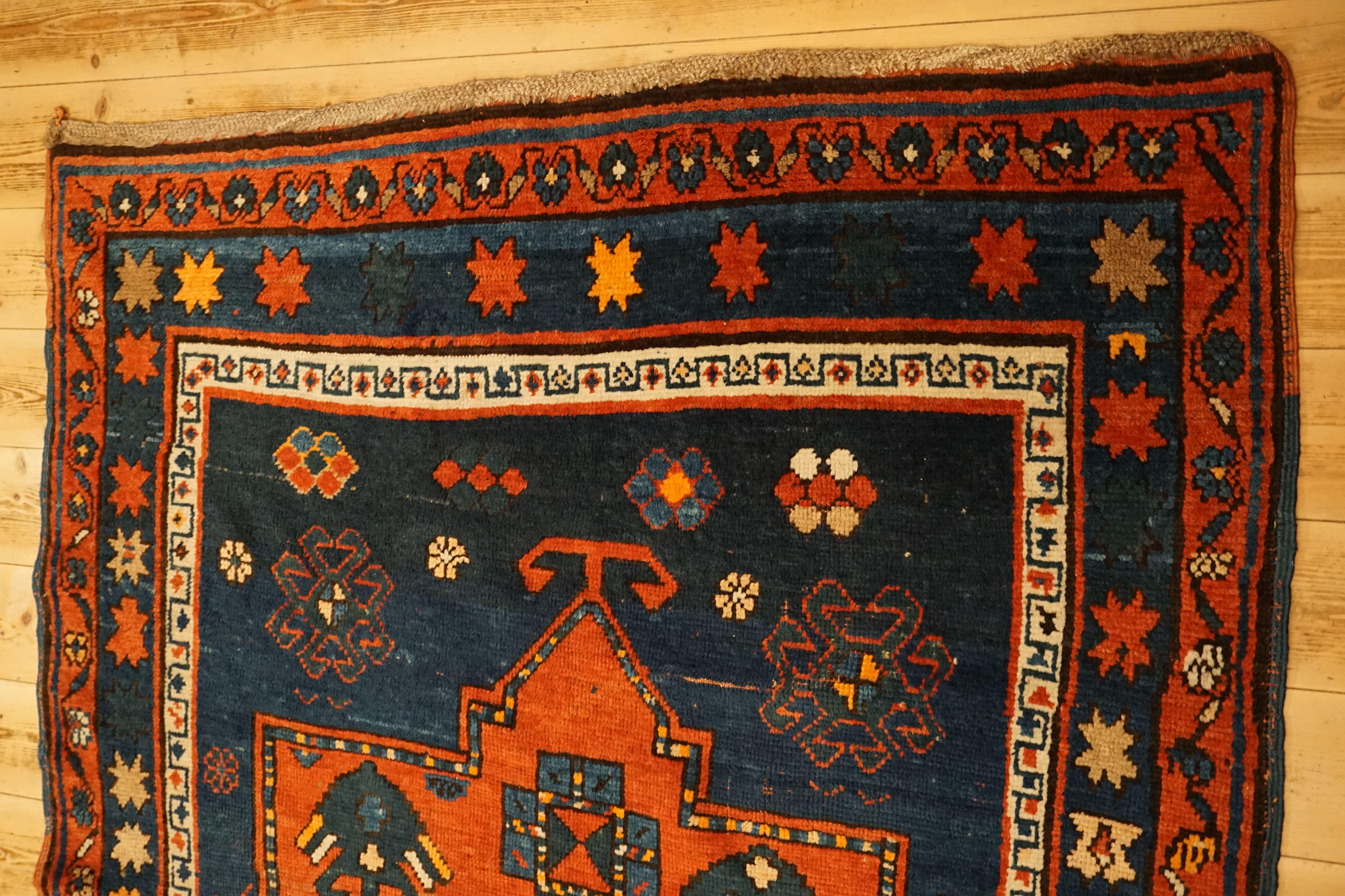 Late 19th Century Antique Art Deco Caucasian Kazak Carpet, circa 1890 For Sale