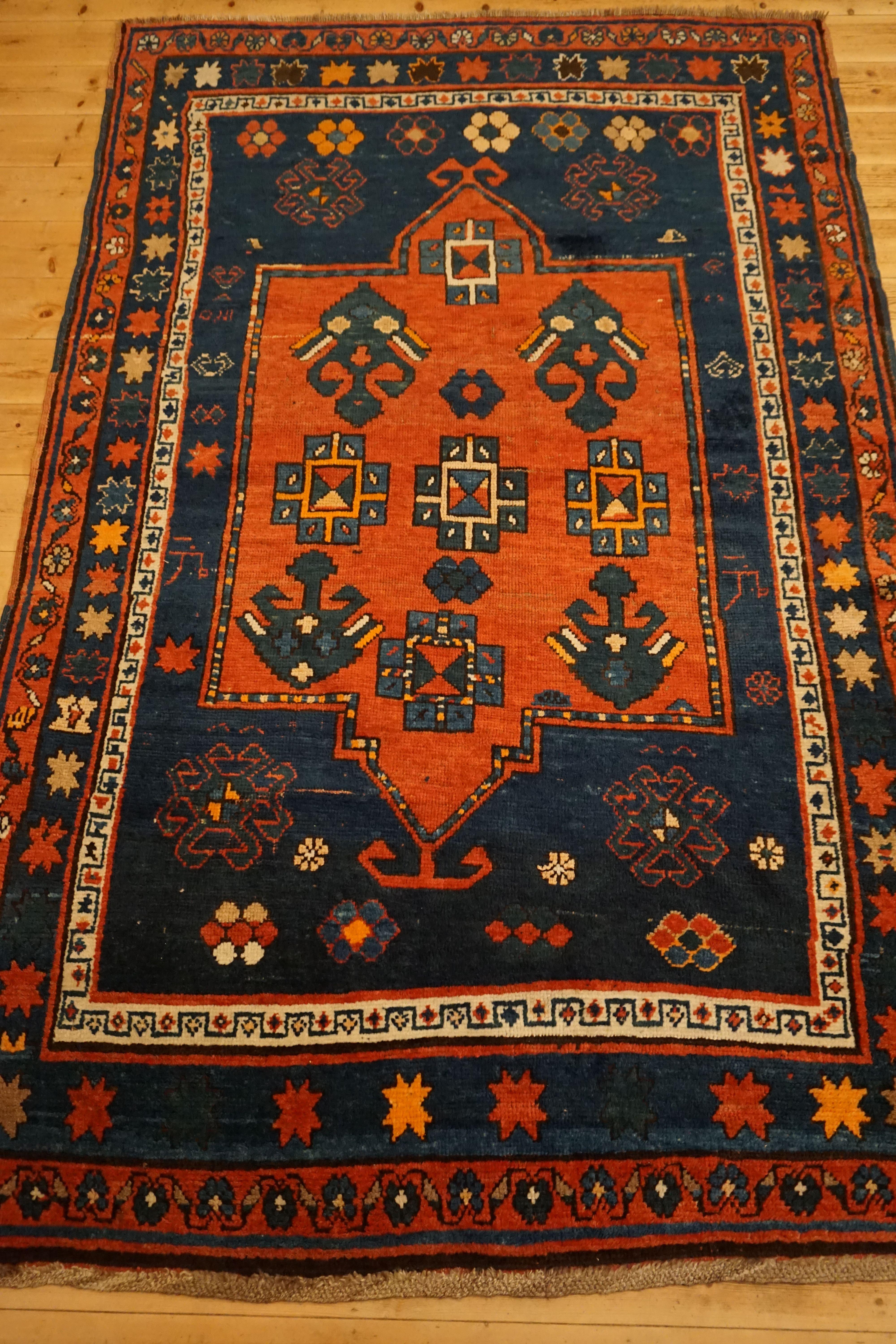 Wool Antique Art Deco Caucasian Kazak Carpet, circa 1890 For Sale