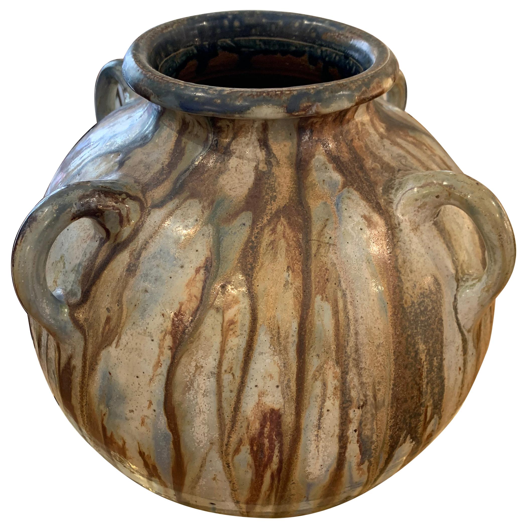 Antique Art Deco Ceramic Vase Drip Glaze Fully Signed Roger Guerin Belgium For Sale