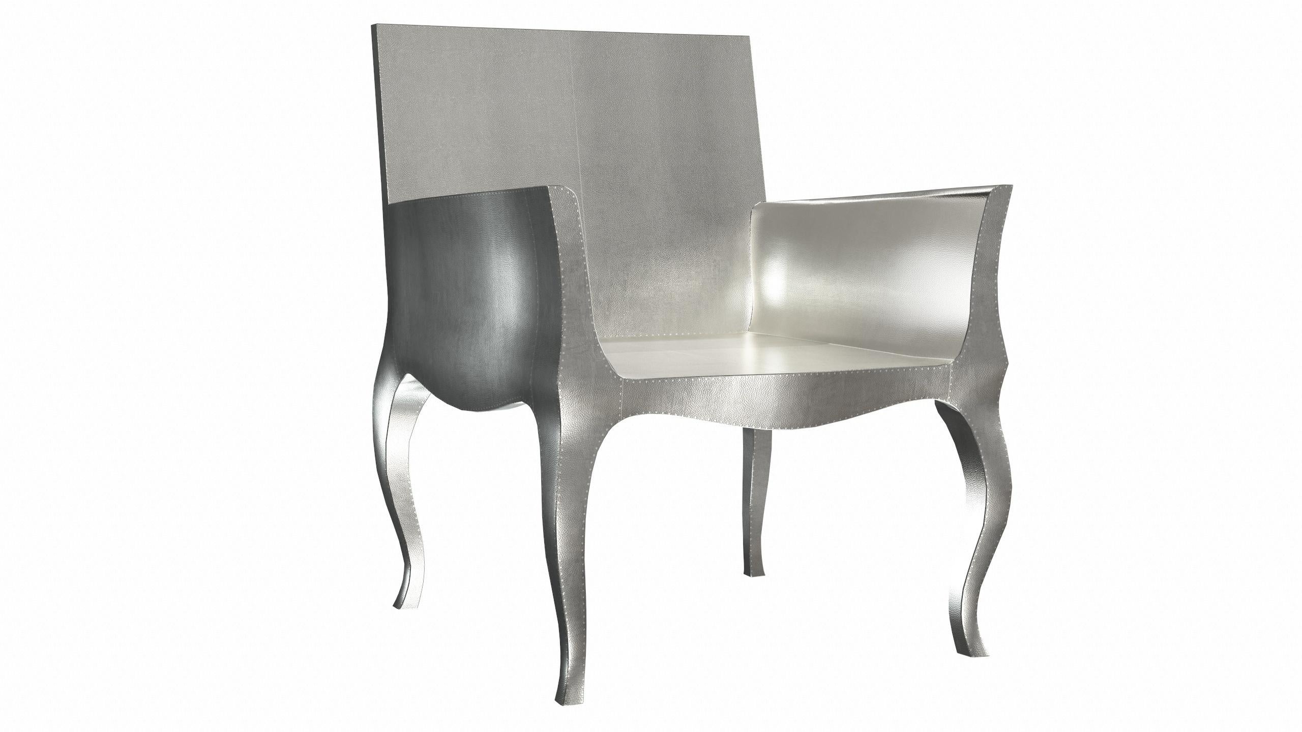 Sheet Metal Antique Art Deco Chairs Mid Hammered in White Bronze by Paul Mathieu For Sale