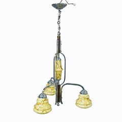 Antique Art Deco Chandelier with Three Glass Shades