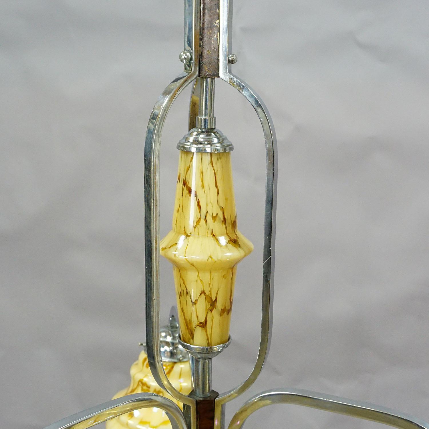 20th Century Antique Art Deco Chandelier with Three Glass Shades For Sale
