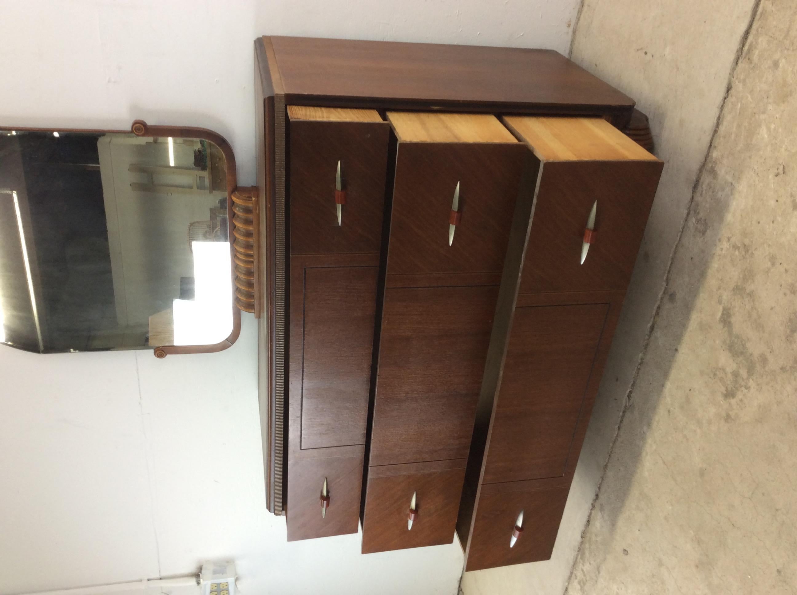 Antique Art Deco Chest of Drawers with Mirror For Sale 8
