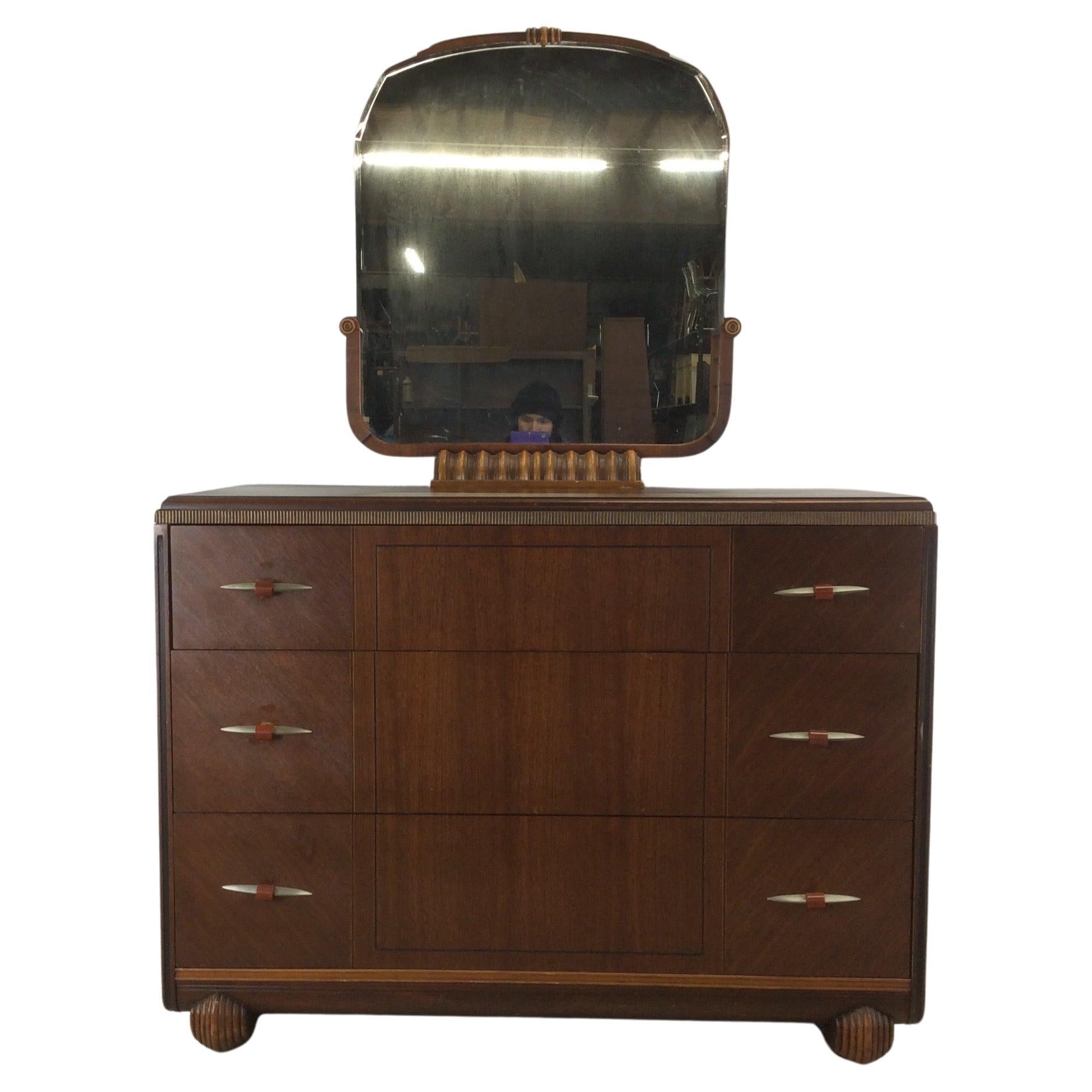 Antique Art Deco Chest of Drawers with Mirror For Sale