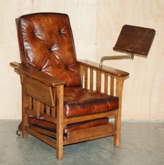 ANTIQUE ART DECO CHESTERFIELD BROWN LEATHER RECLiNING ARMCHAIR WRITING SLOPE