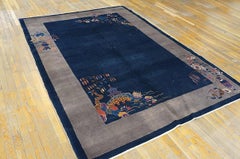 Excellent Navy Blue Color with Vase With Flowers Antique Art Deco Chinese Rug