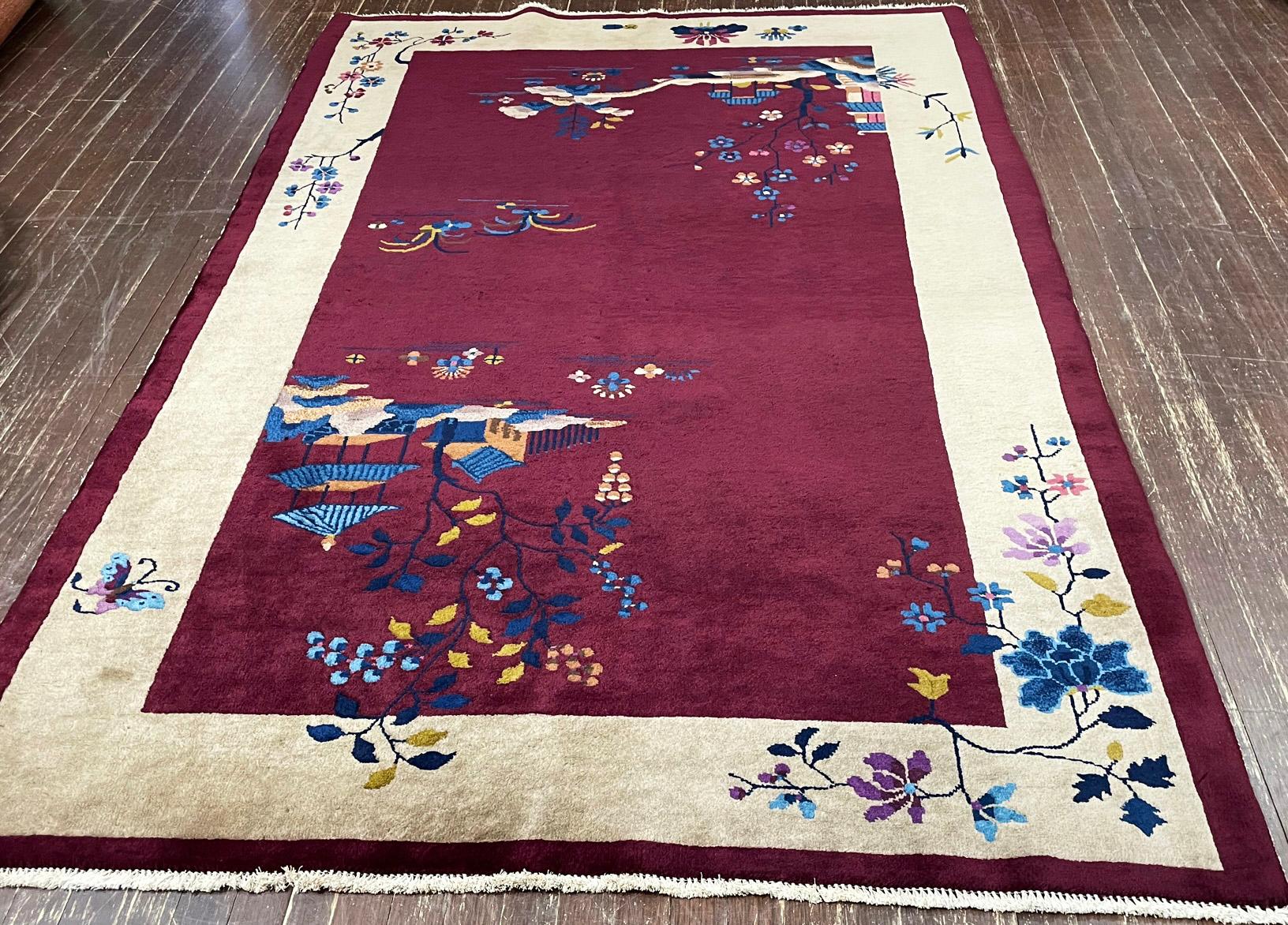 Antique Art Deco Chinese Carpet, C-1920's, Tree of Knowledge In Excellent Condition For Sale In Evanston, IL