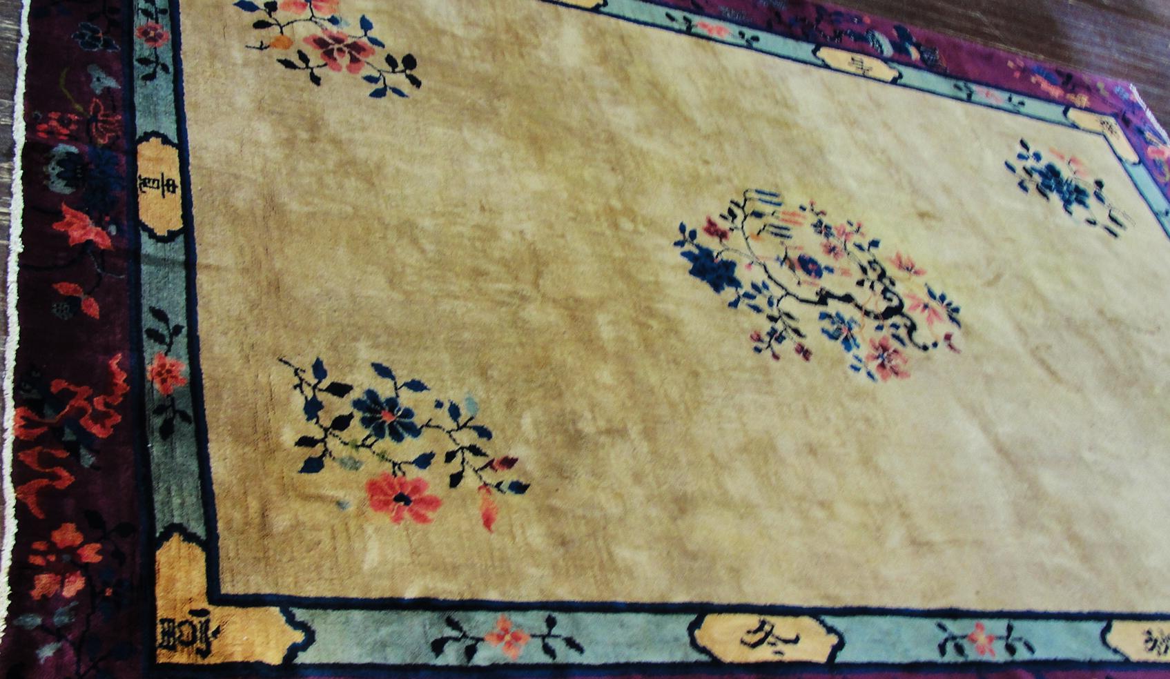 Hand-Knotted Antique Art Deco Chinese Carpet For Sale