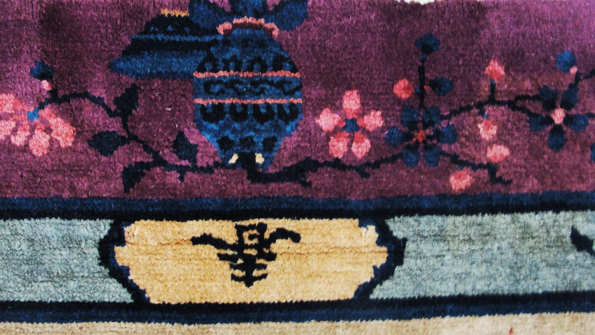 Wool Antique Art Deco Chinese Carpet For Sale