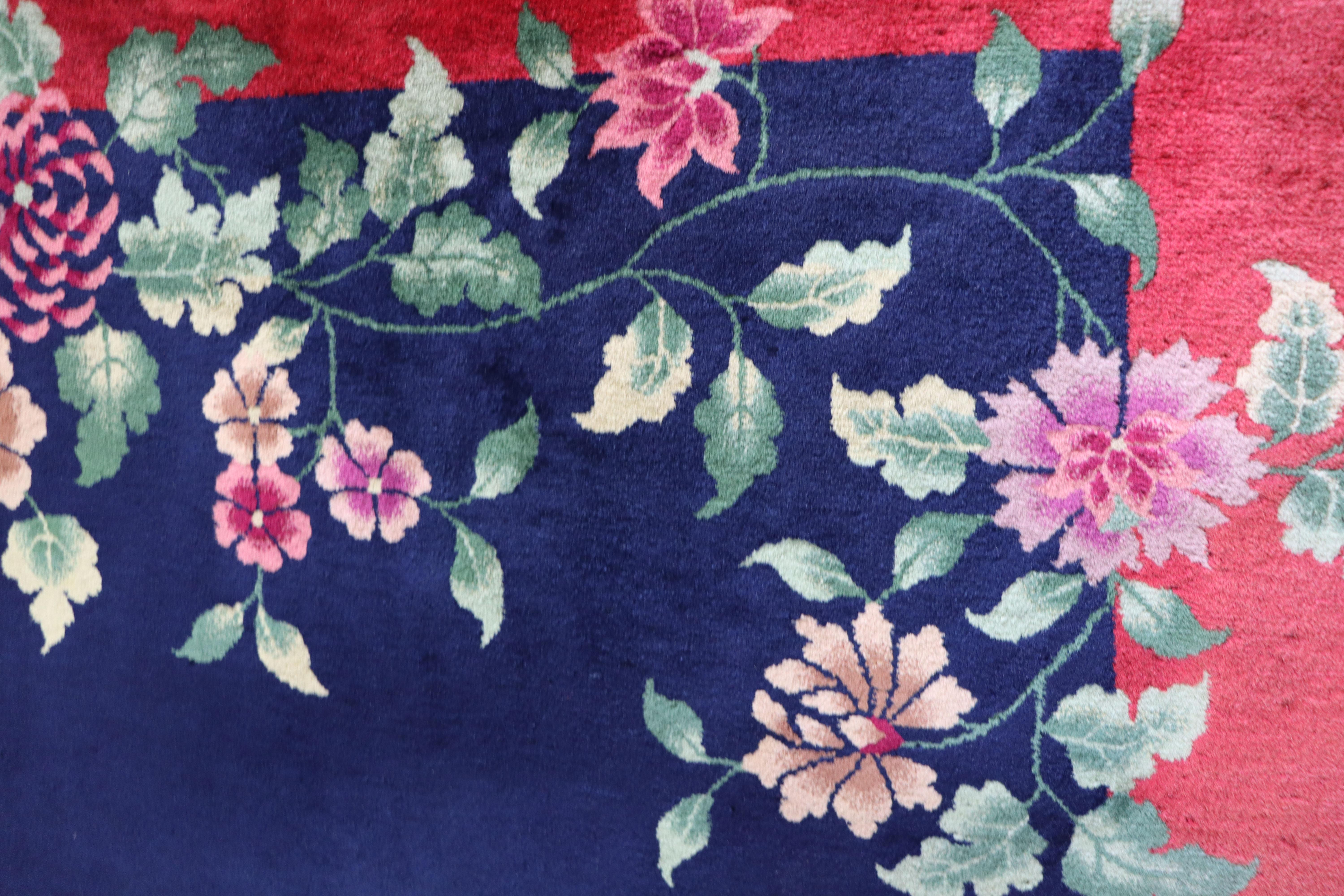 Wool Antique Art Deco Chinese Carpet, Amazing Color, 7'9