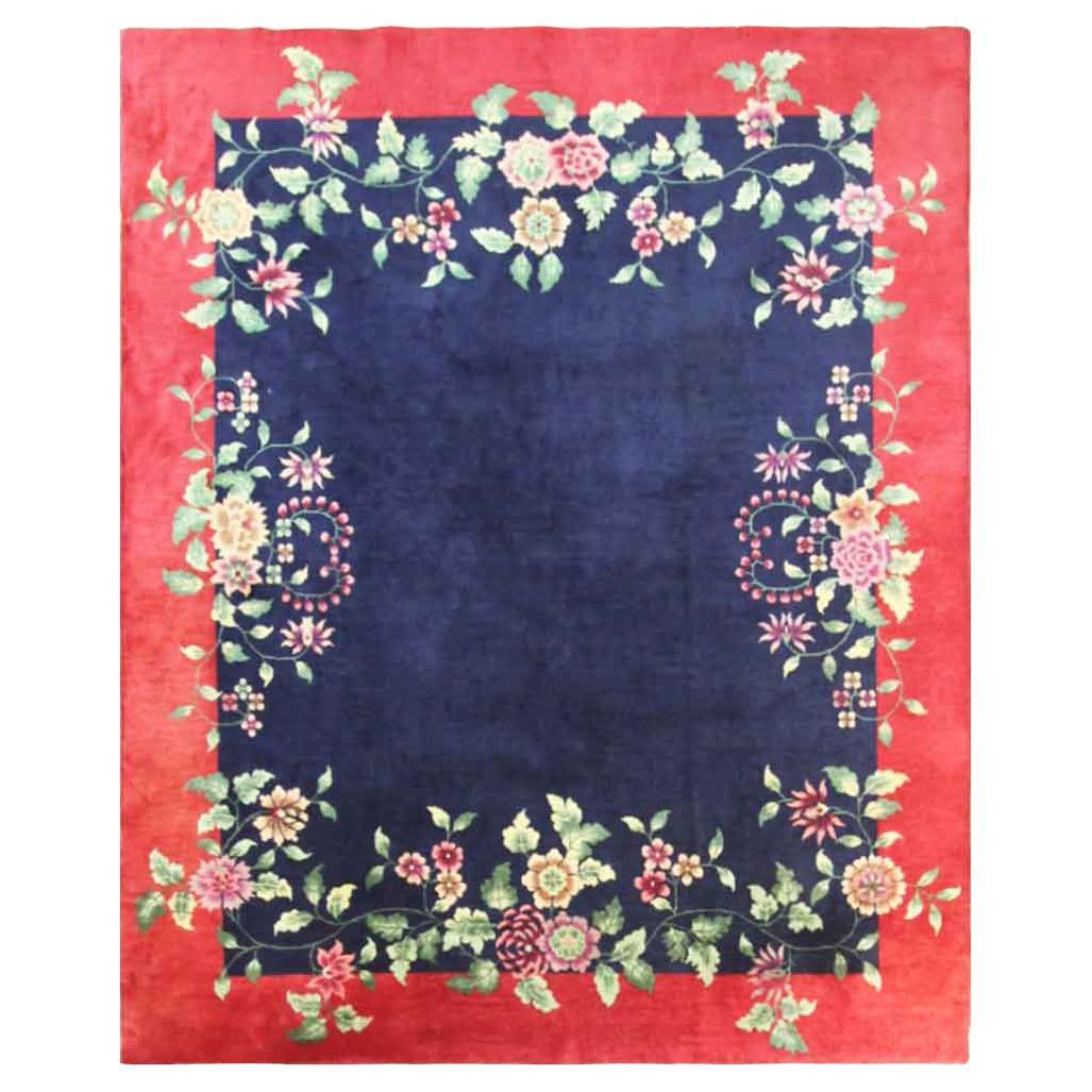 Antique Art Deco Chinese Carpet, Amazing Color, 7'9" x 9'7" For Sale