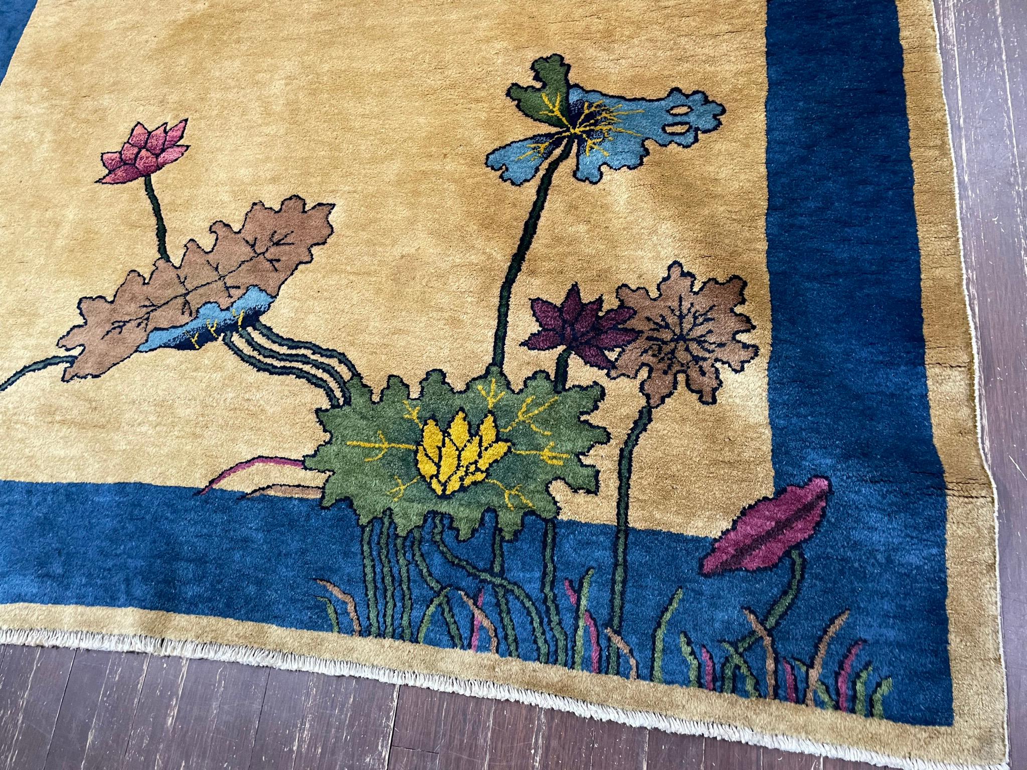 Antique Art Deco Chinese Carpet, C-1920, The Shiny World In Excellent Condition For Sale In Evanston, IL