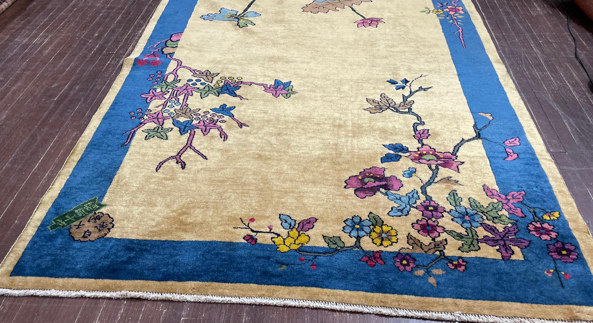 Antique Art Deco Chinese Carpet, C-1920, The Shiny World For Sale 3