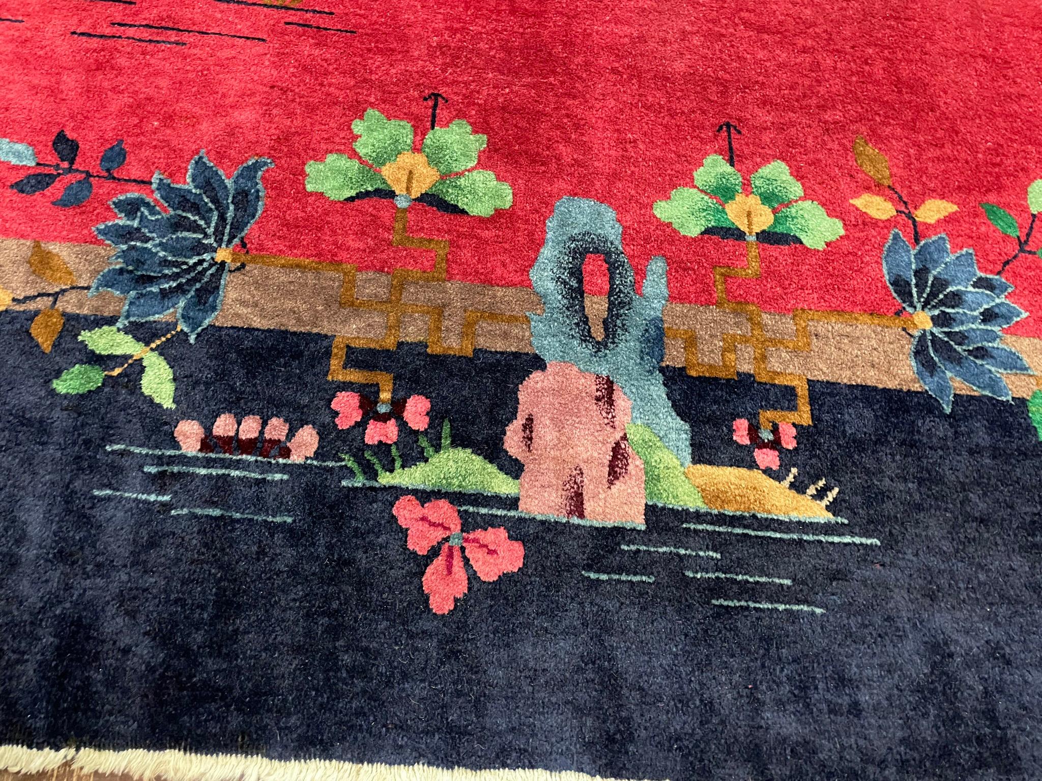 Antique Art Deco Chinese Carpet, c-1920's, Chinese Village For Sale 5