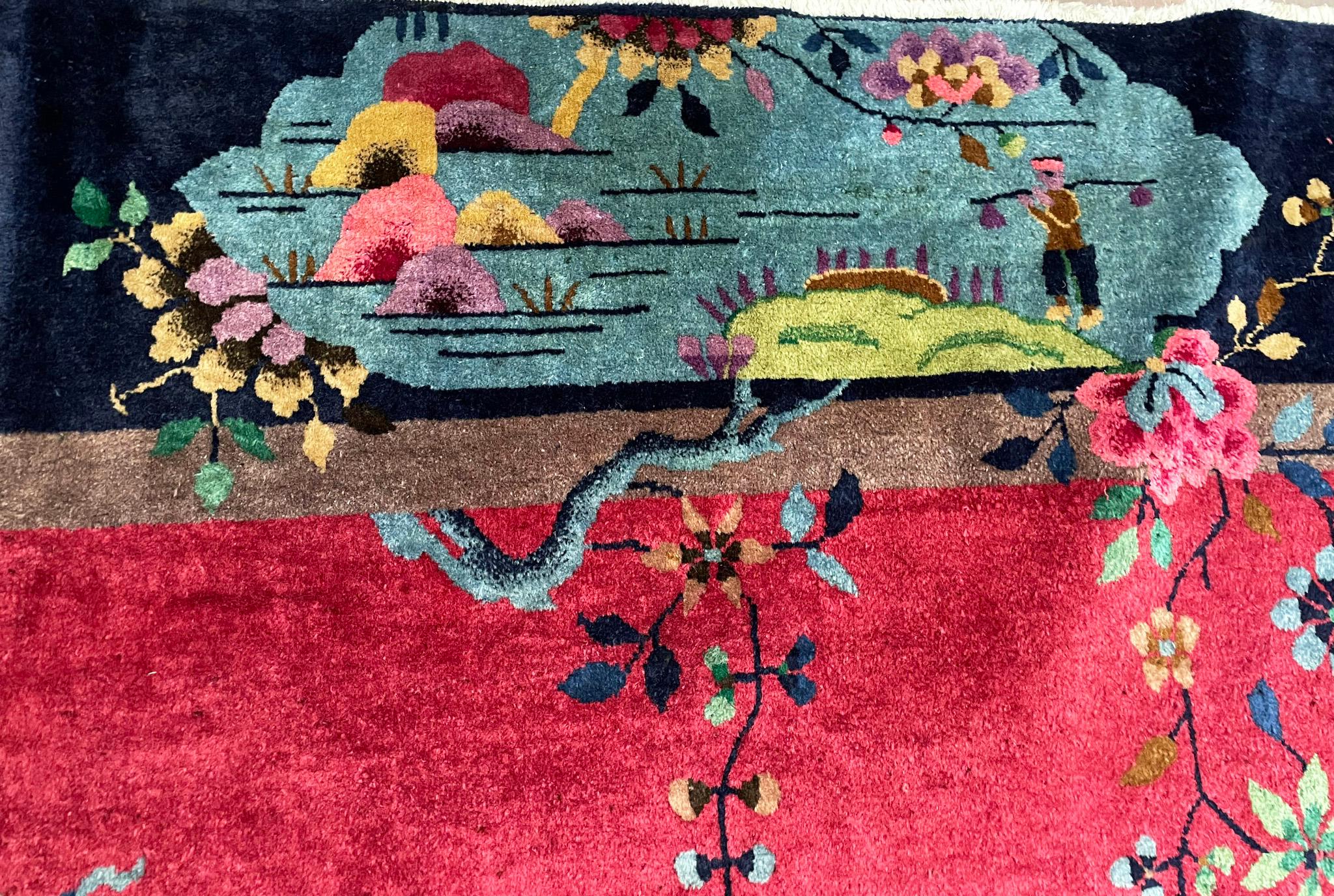 Antique Art Deco Chinese Carpet, c-1920's, Chinese Village For Sale 2