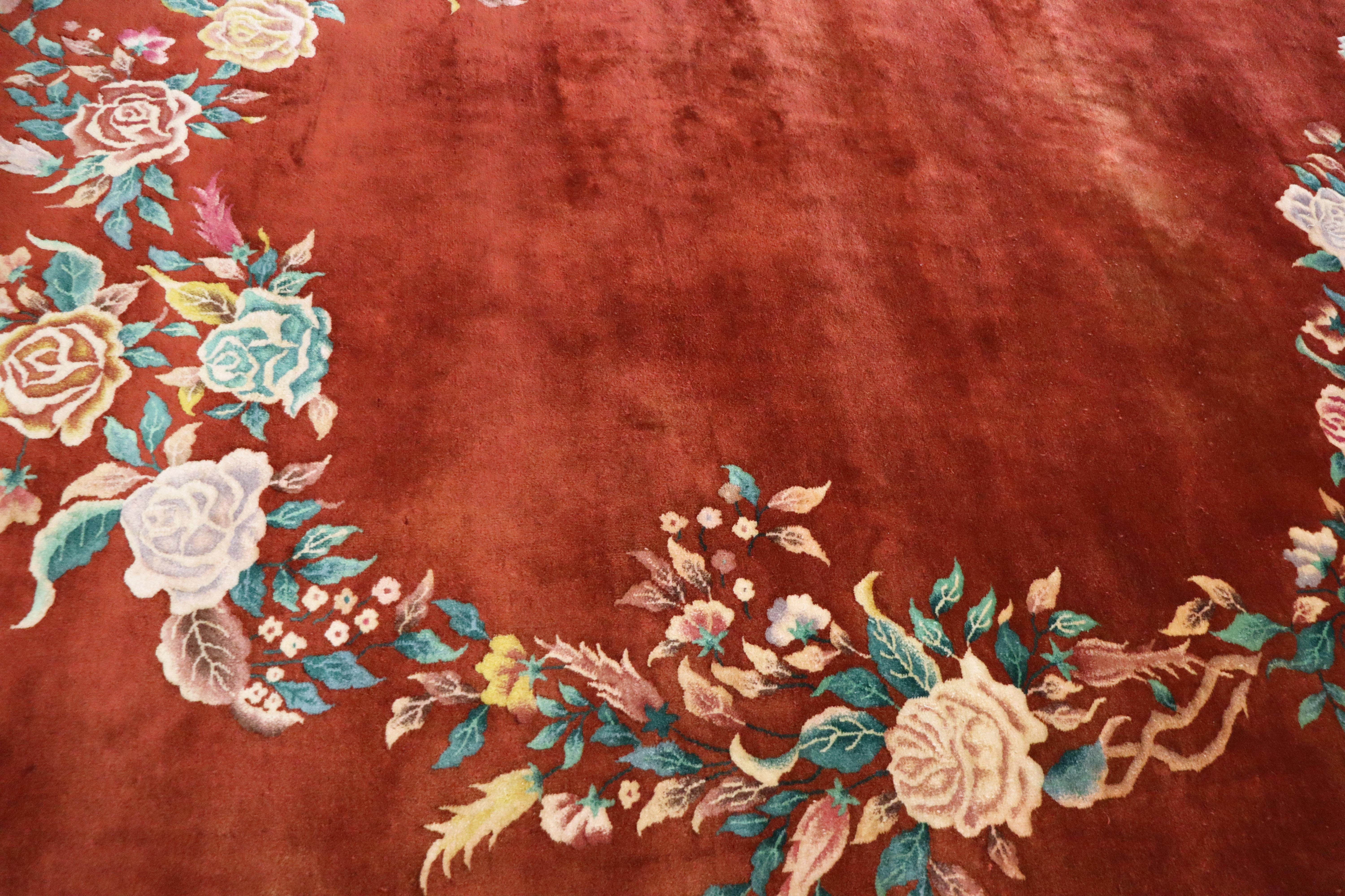 Wool Antique Art Deco Chinese Carpet, Classic