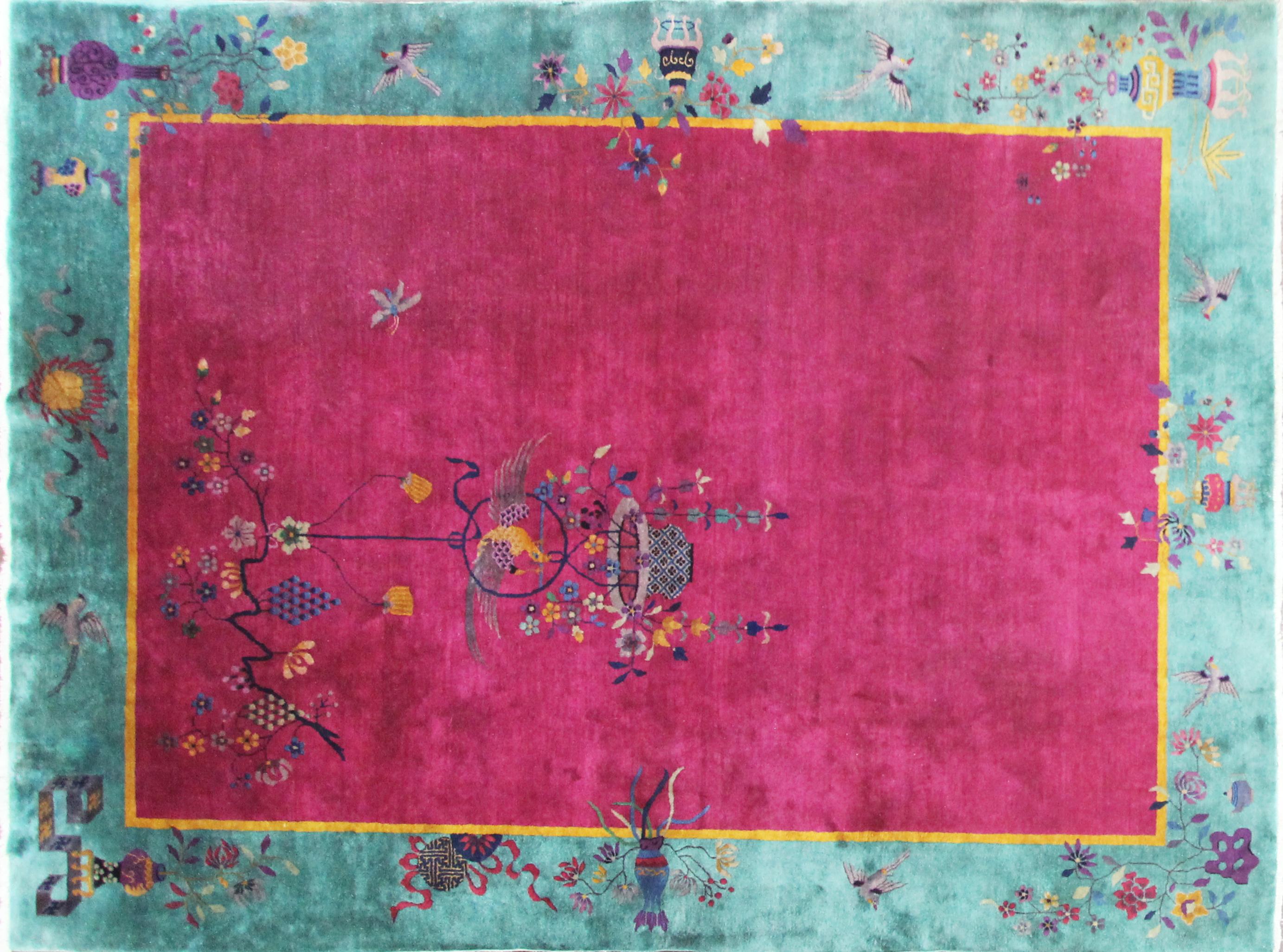 Antique Handmade Art Deco Chinese Carpet, 8'8