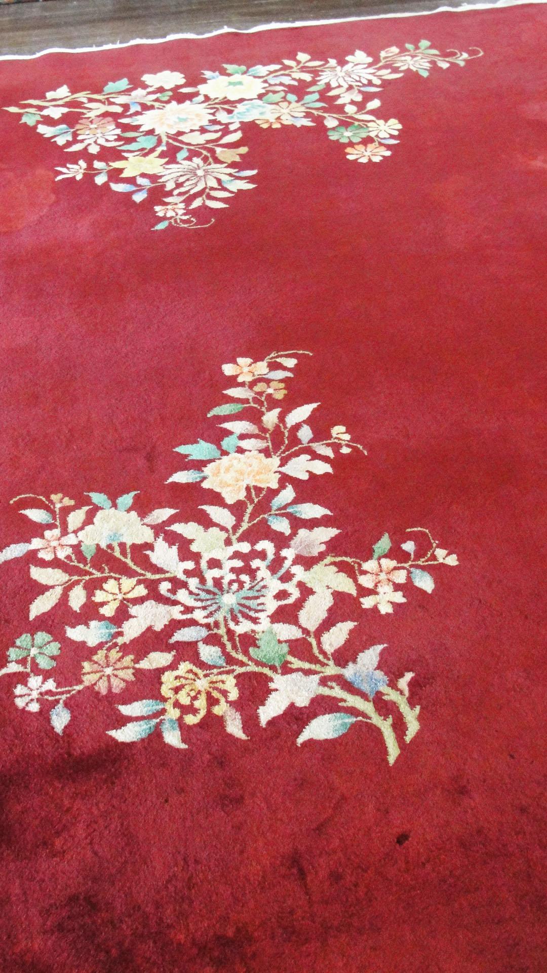 Hand-Woven Antique Art Deco Chinese Carpet, 6'6