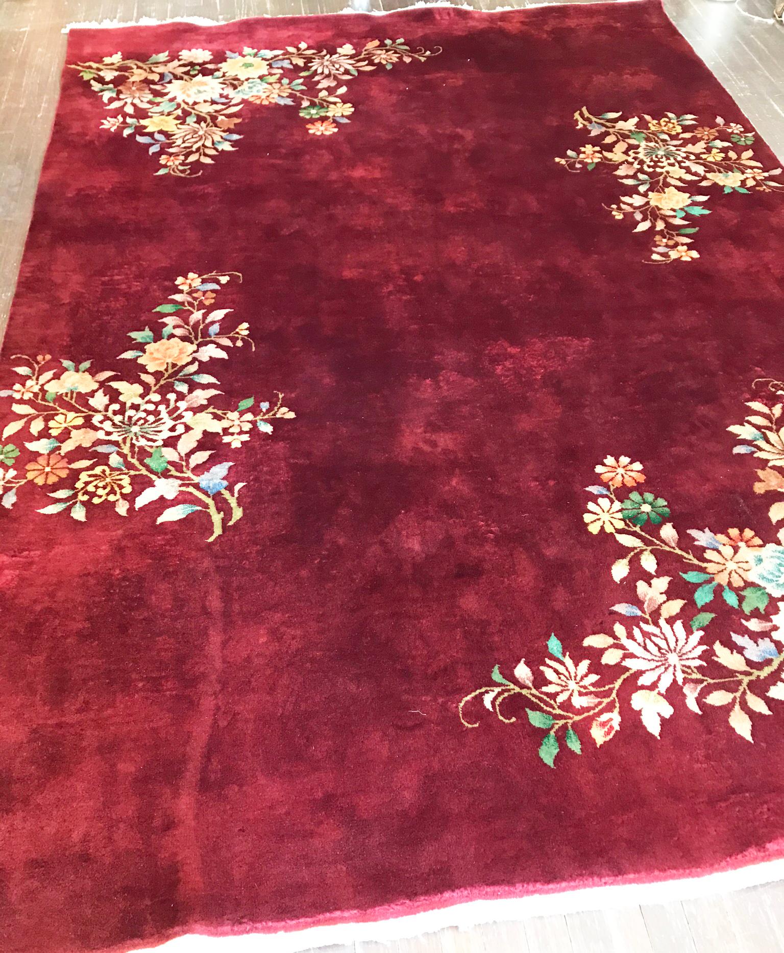 Wool Antique Art Deco Chinese Carpet, 6'6