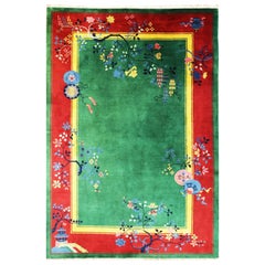 Antique Art Deco Chinese Carpet, Happy Season