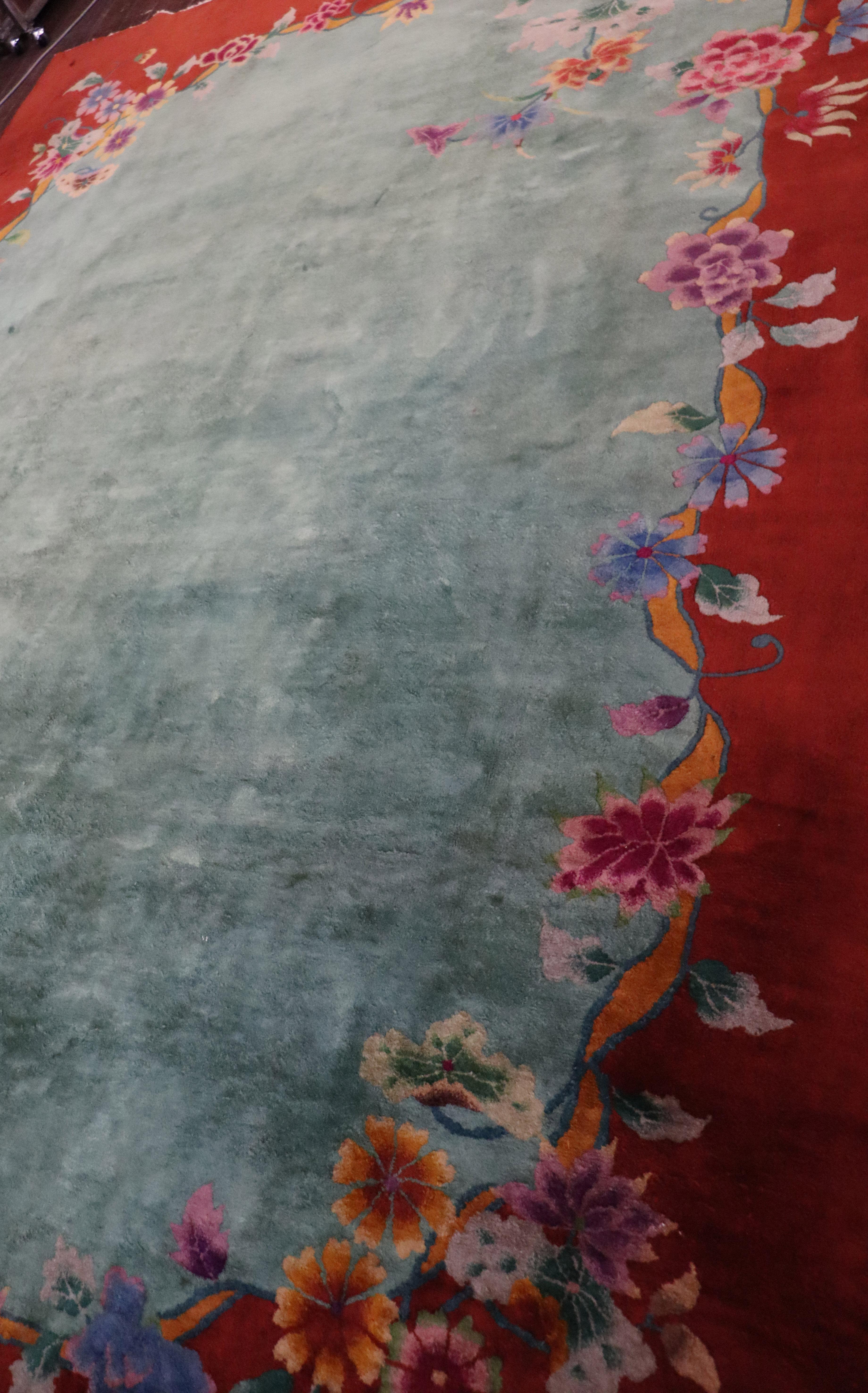 Wool Antique Art Deco Chinese Carpet, Most Pleasant, 8'9
