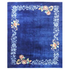 Antique Art Deco Chinese Carpet, Perfect Blue