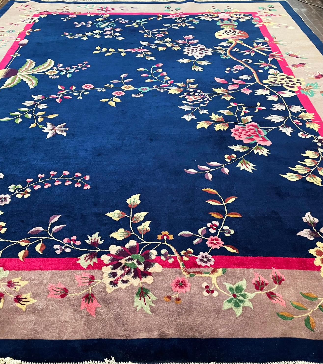 Hand-Knotted Antique Art Deco Chinese Carpet, Richness, circa 1920, #17399 For Sale