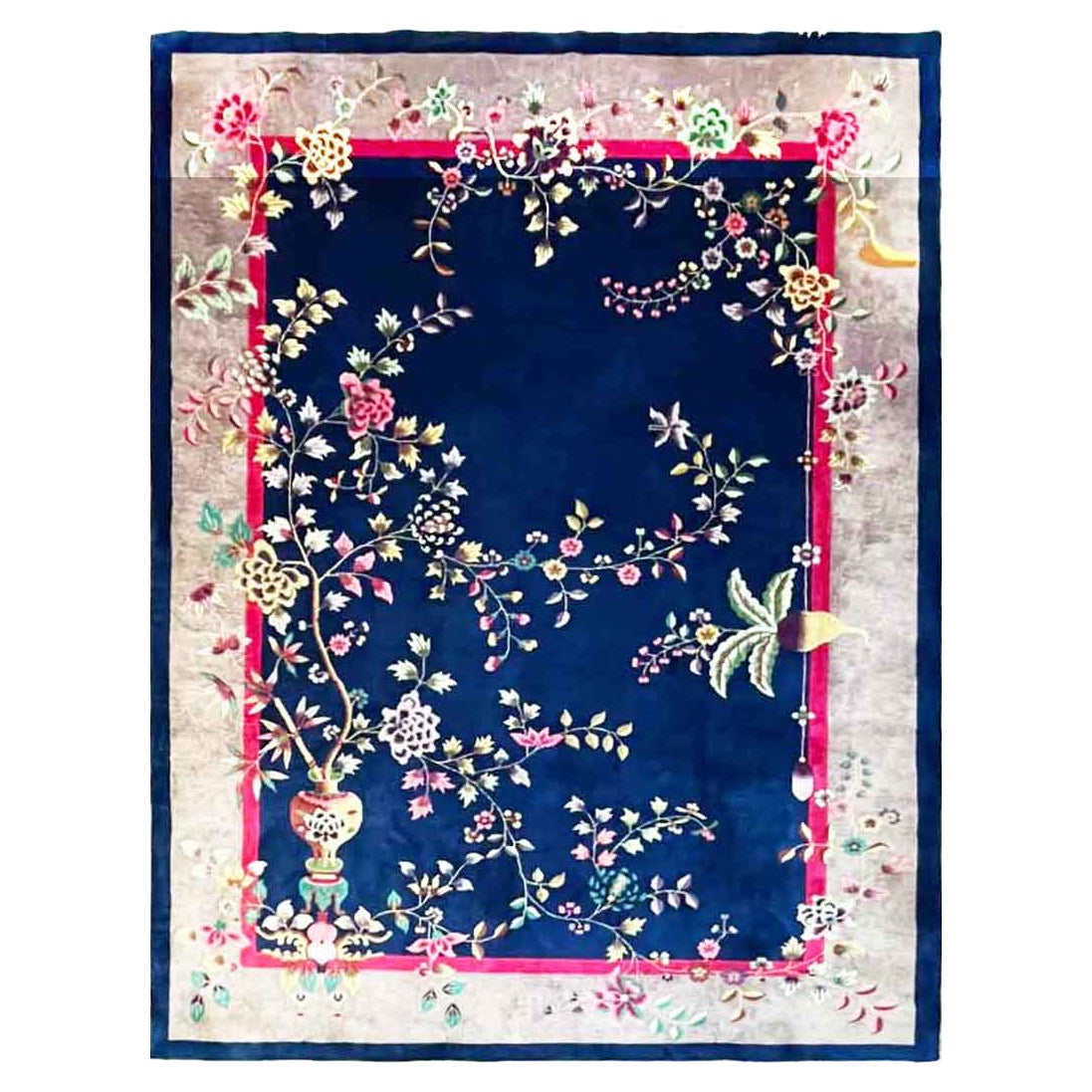 Tapis chinois Art Déco ancien, richesse ,8''10 x 11''4 c-1920, n°17399 en vente