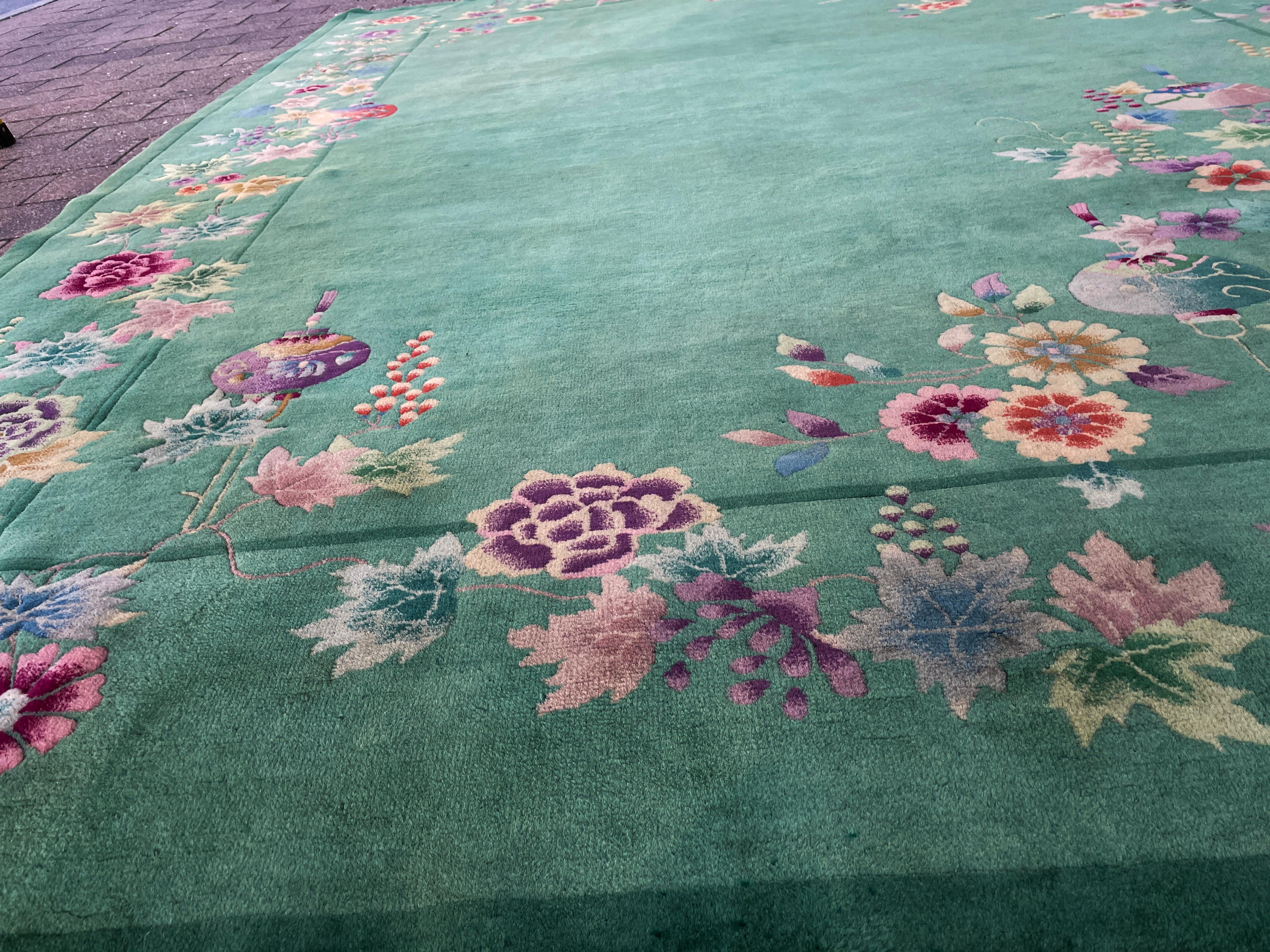 Antique Art Deco Chinese Carpet, wonderful Carpet Of Happiness  For Sale 1