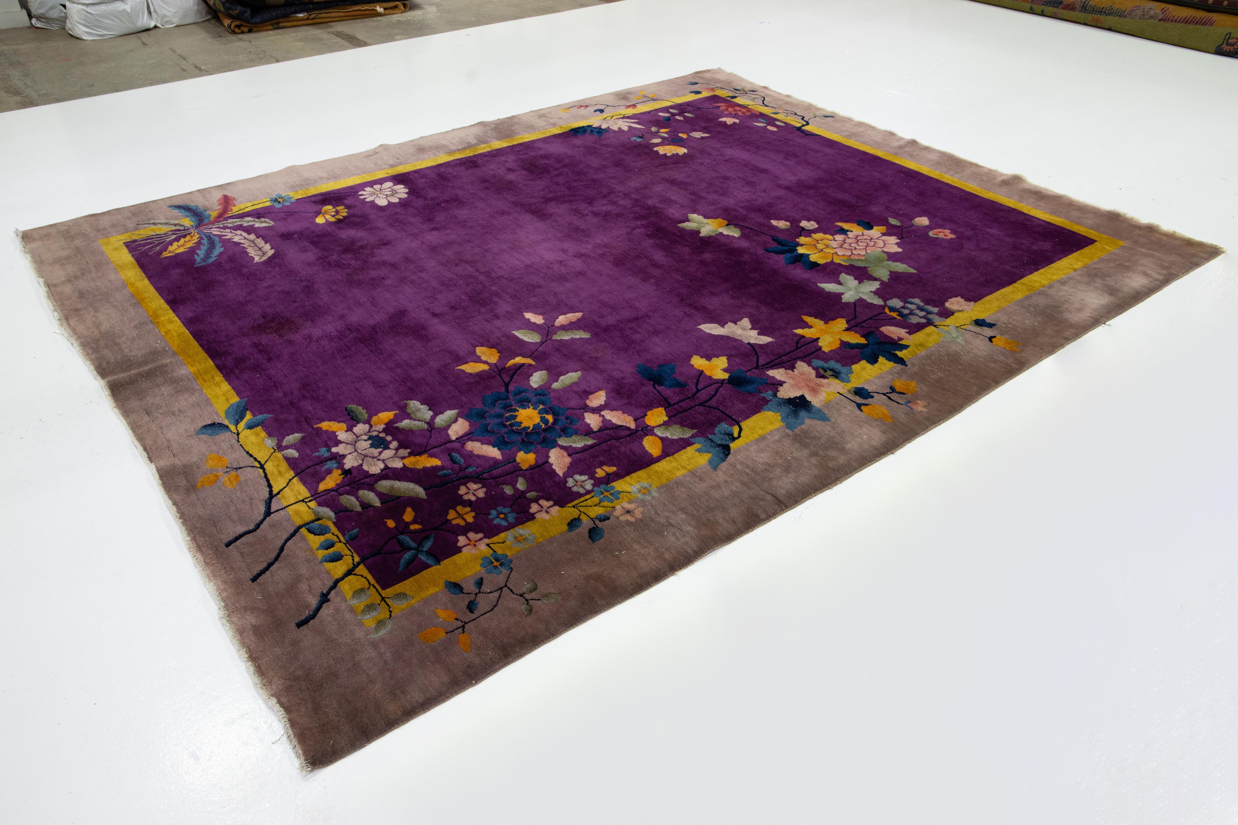 Art déco Arte Antiques Art Deco Chinese Floral Design/One Rug In Purple en vente