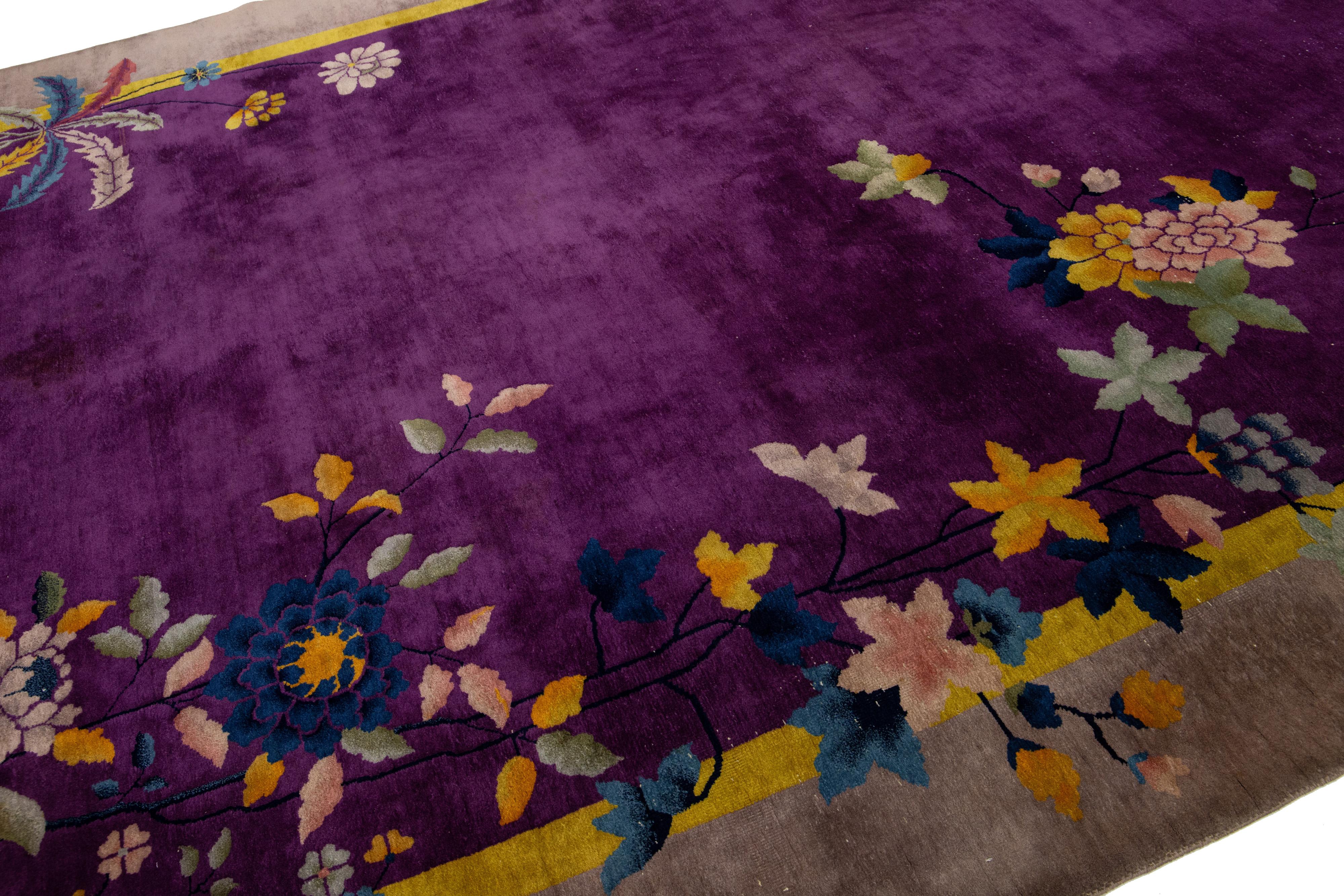 Chinois Arte Antiques Art Deco Chinese Floral Design/One Rug In Purple en vente