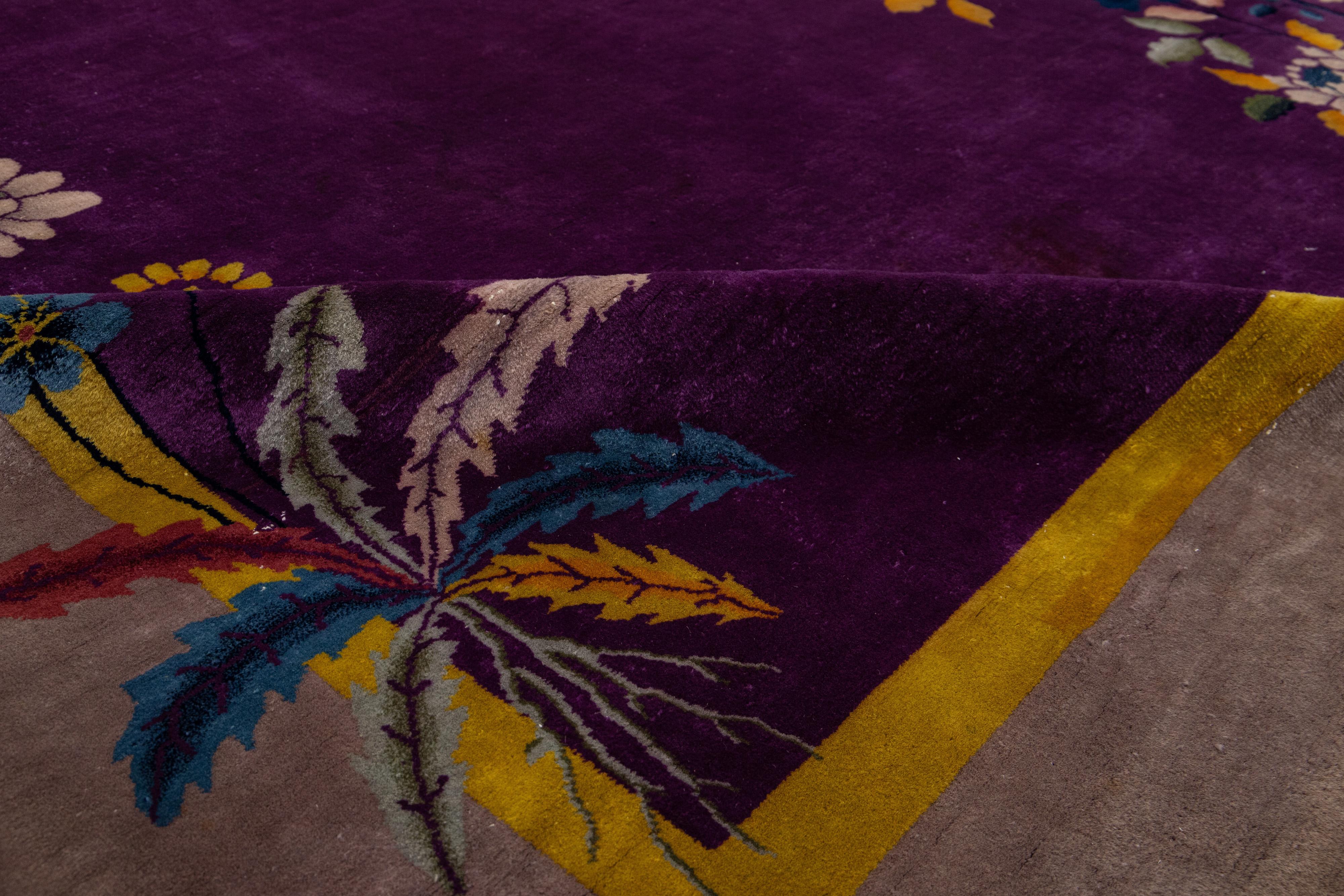 Arte Antiques Art Deco Chinese Floral Design/One Rug In Purple Excellent état - En vente à Norwalk, CT