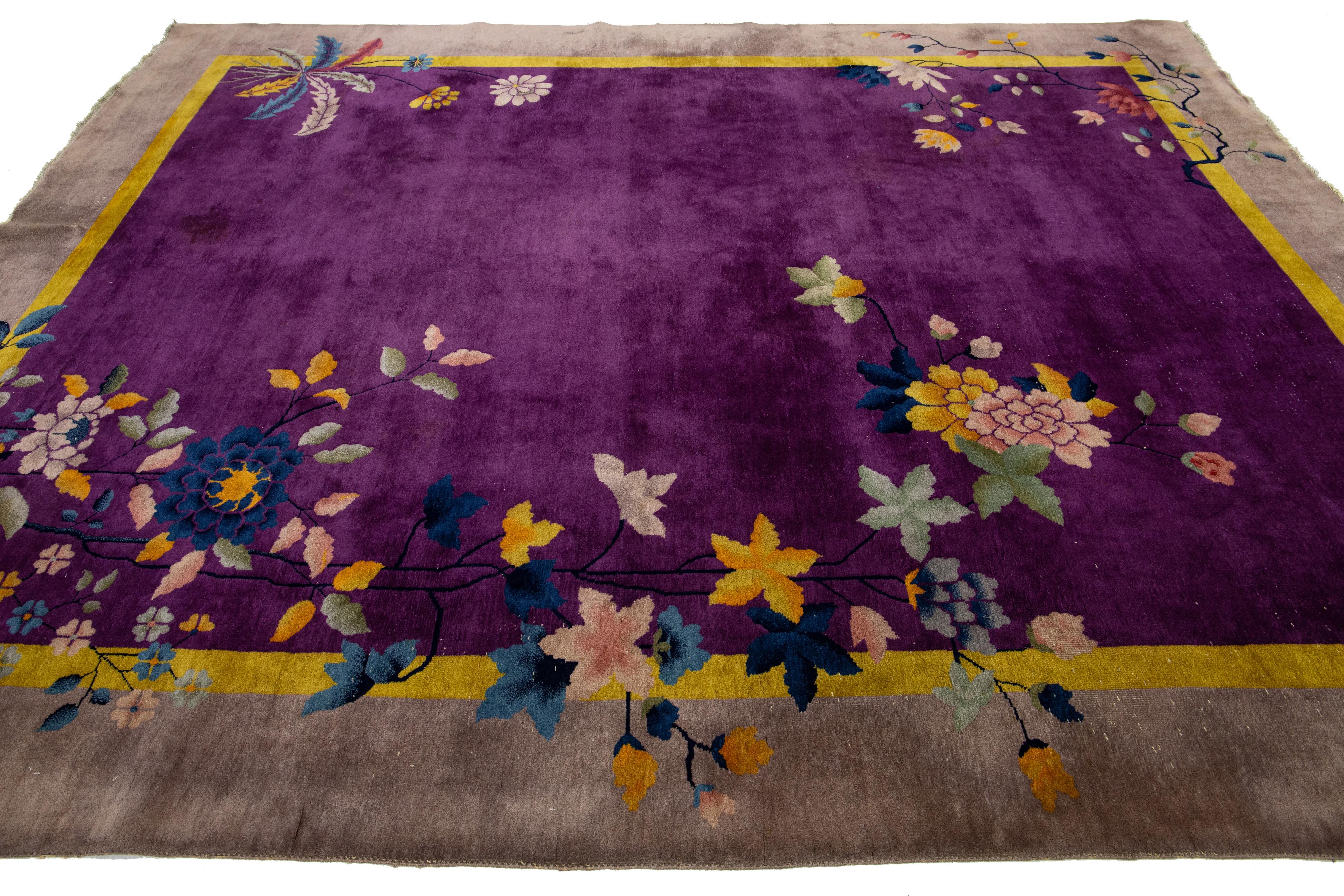 20ième siècle Arte Antiques Art Deco Chinese Floral Design/One Rug In Purple en vente
