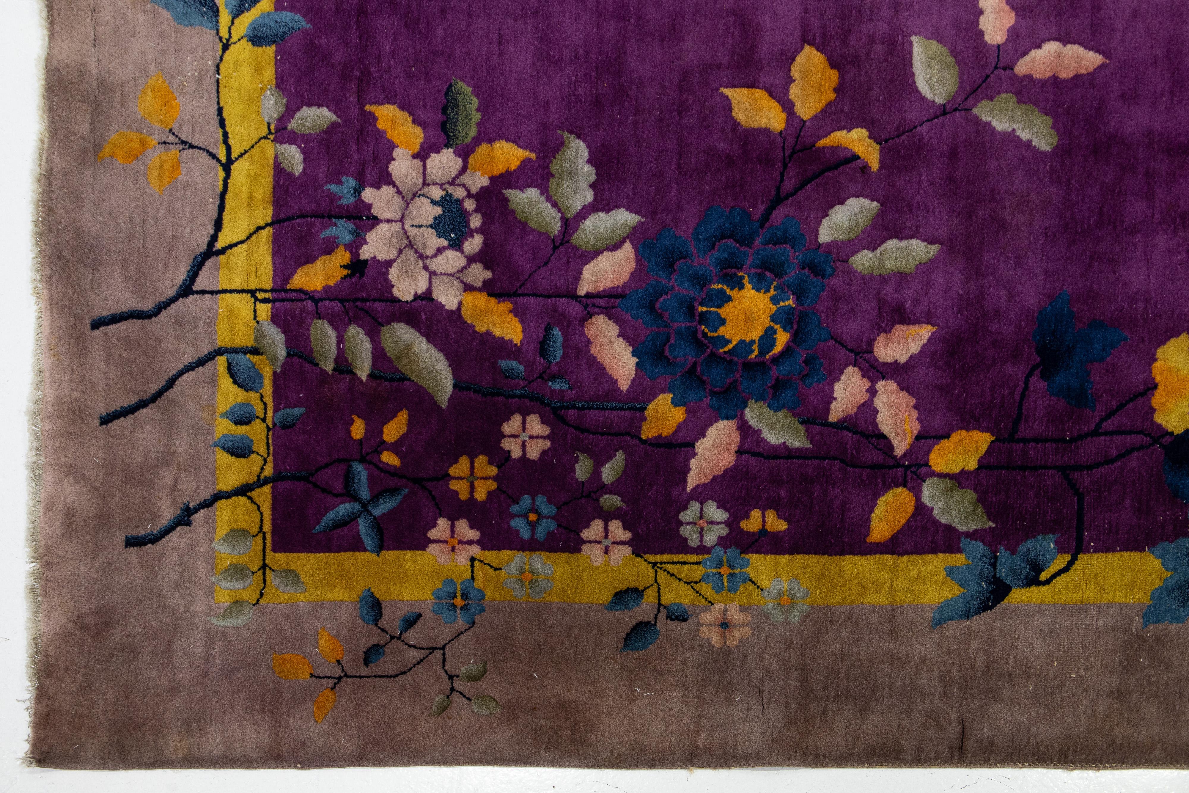 Laine Arte Antiques Art Deco Chinese Floral Design/One Rug In Purple en vente