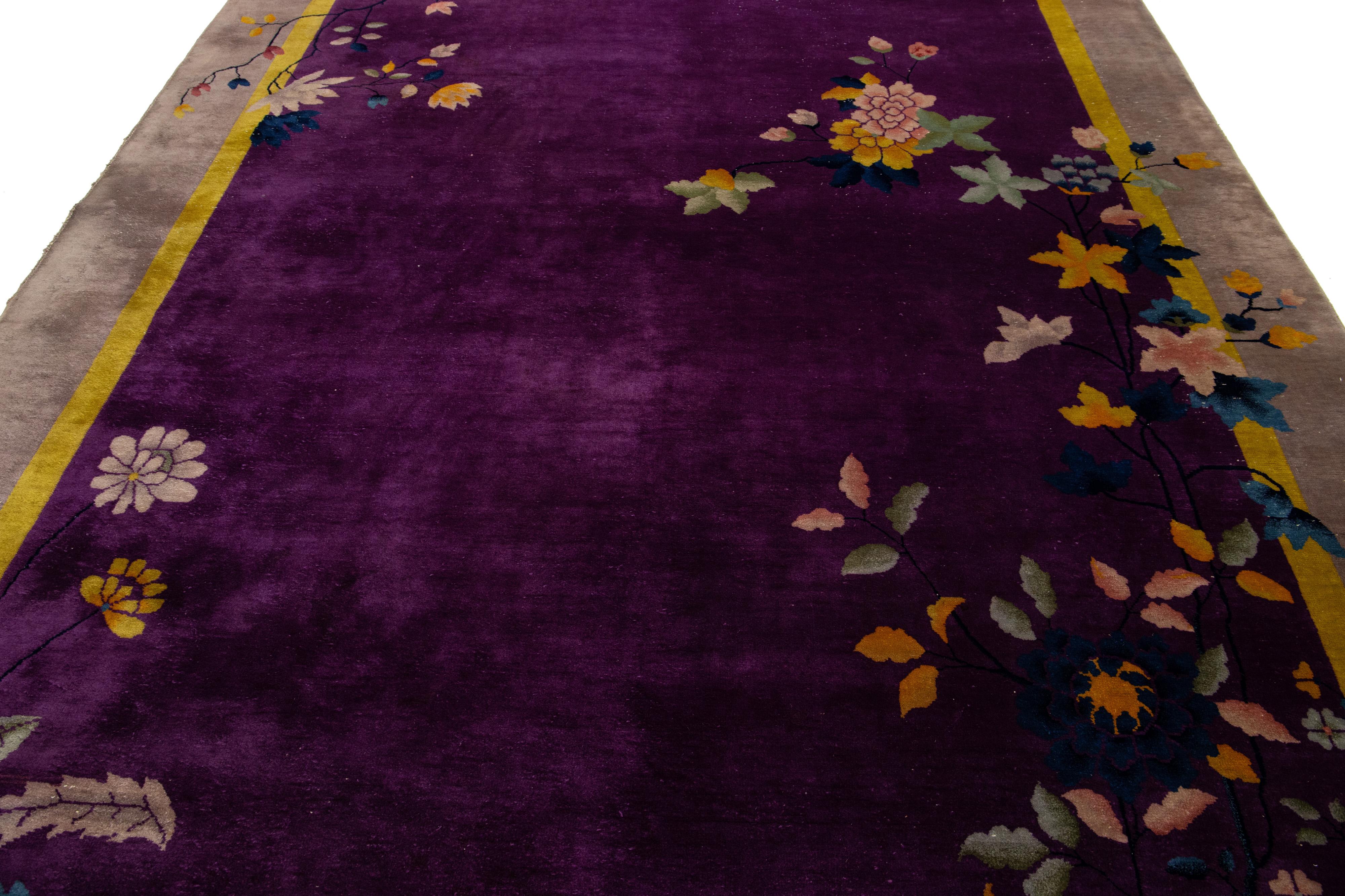 Arte Antiques Art Deco Chinese Floral Design/One Rug In Purple en vente 1