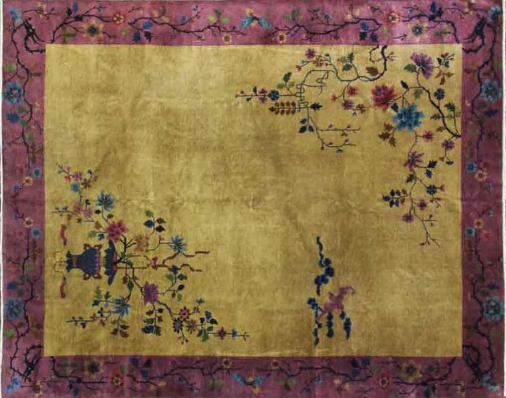 Antique Art Deco Chinese four Dragon carpet.
This wonderful Art Deco carpet was made in China, circa 1910s or 1920's. Walter Nichols was great American rug producer (the Art Deco rugs which he did not originate them) in Tientsin. The rugs made of