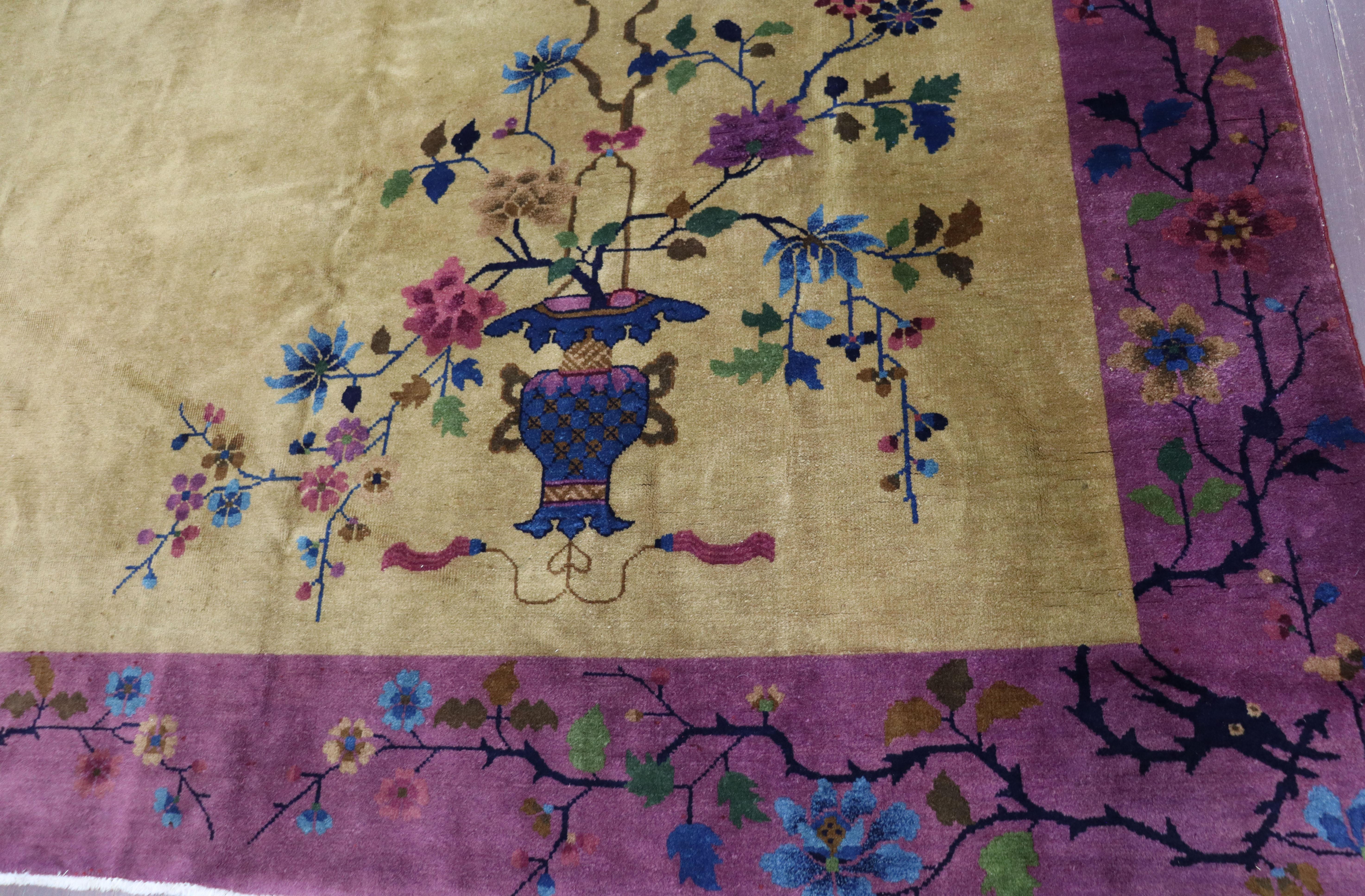 Antique Art Deco Chinese Four Dragon Carpet 3