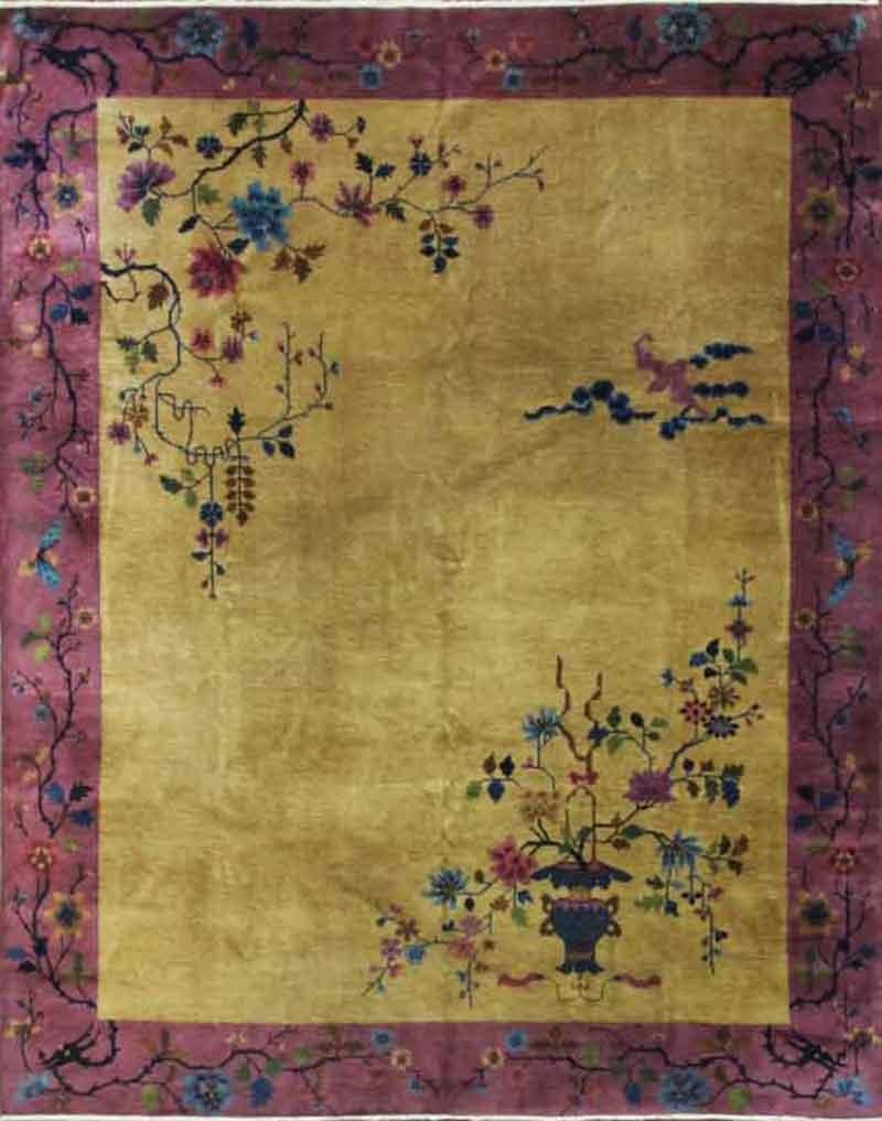 Antique Art Deco Chinese Four Dragon Carpet