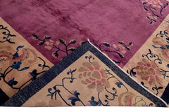 Antique Art Deco Chinese Handmade Floral Purple Wool Rug 11 Ft 11 in X 19 Ft 2 I