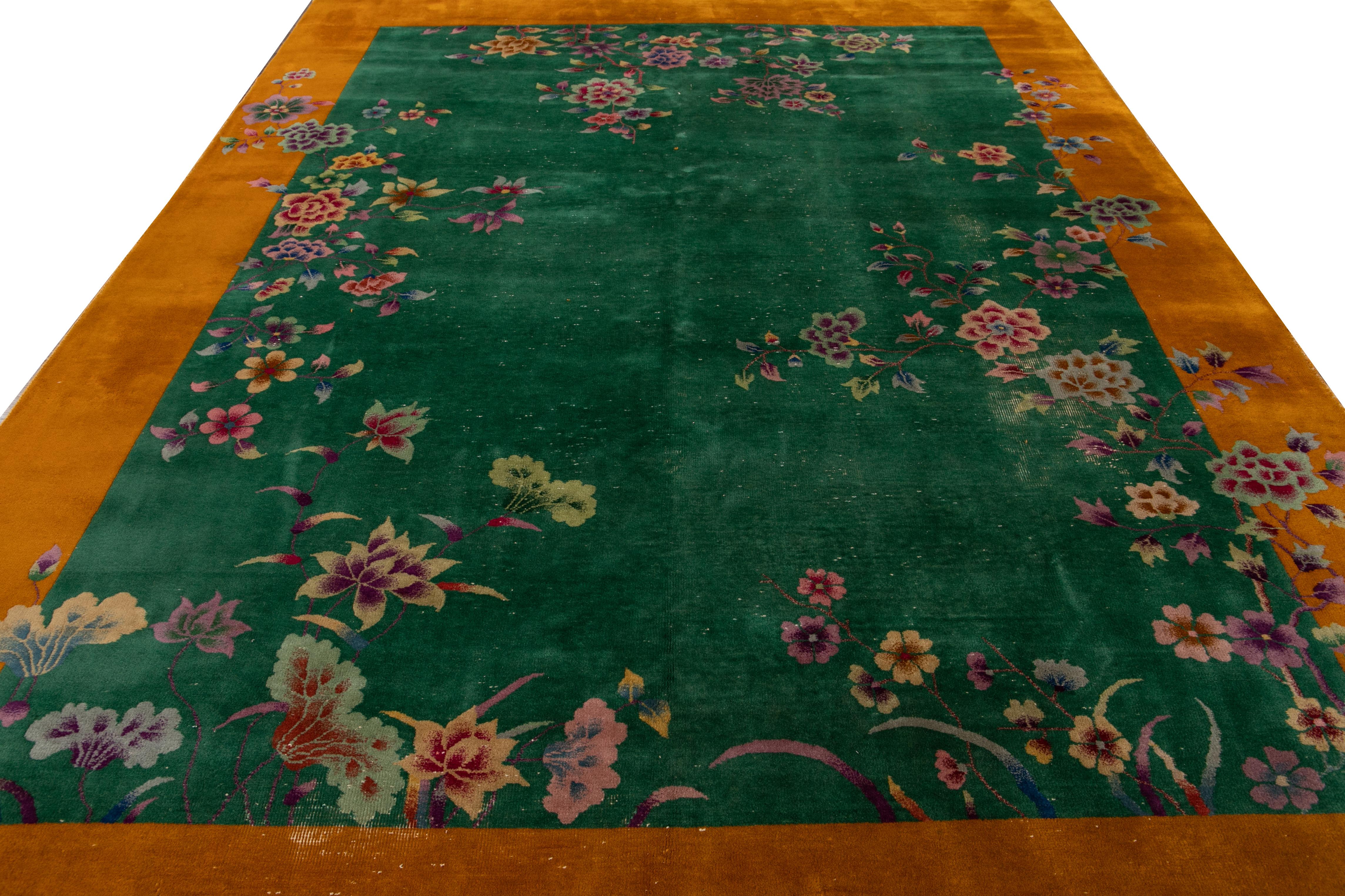 Hand-Knotted Antique Art Deco Chinese Handmade Wool Rug For Sale