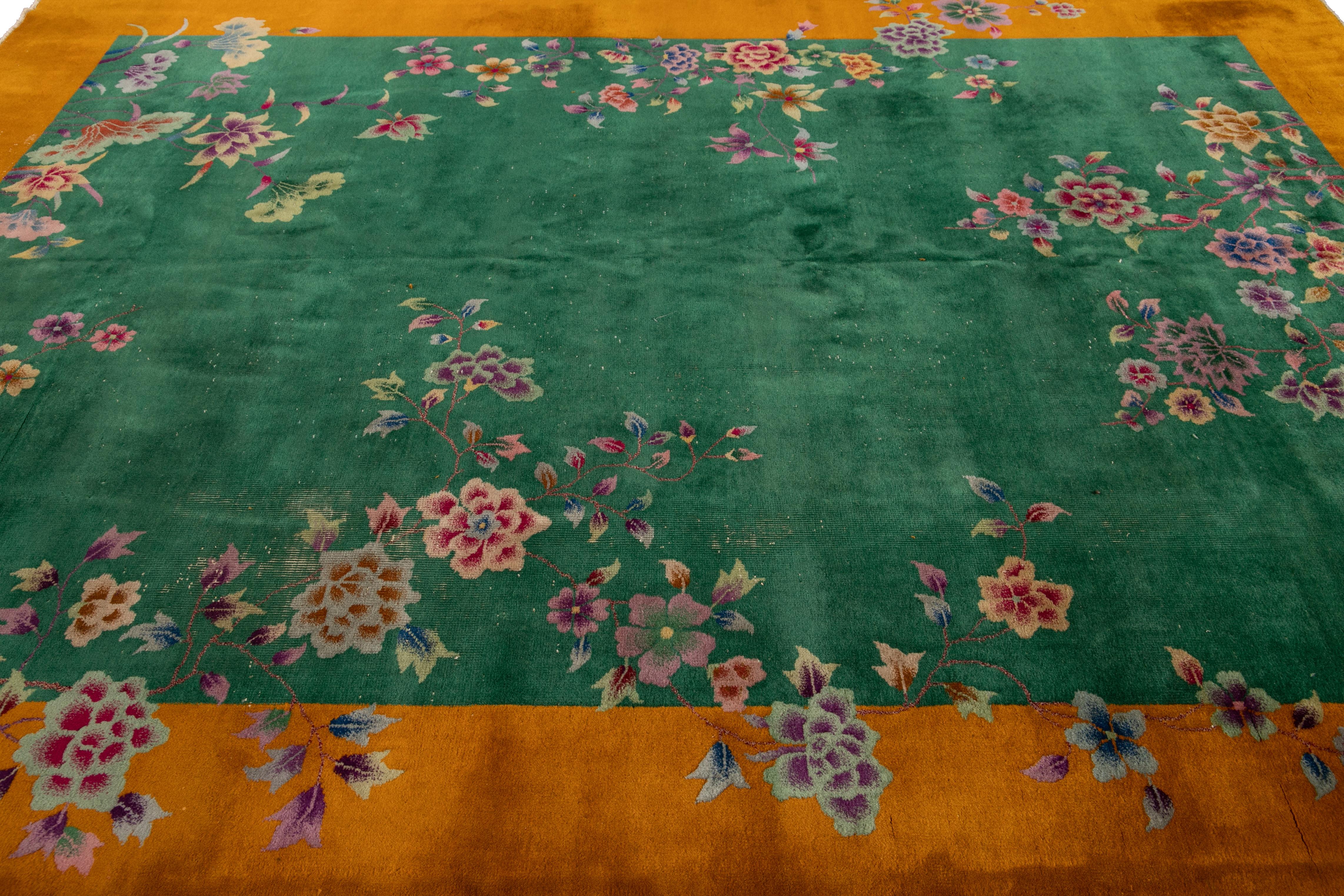 Antique Art Deco Chinese Handmade Wool Rug For Sale 2