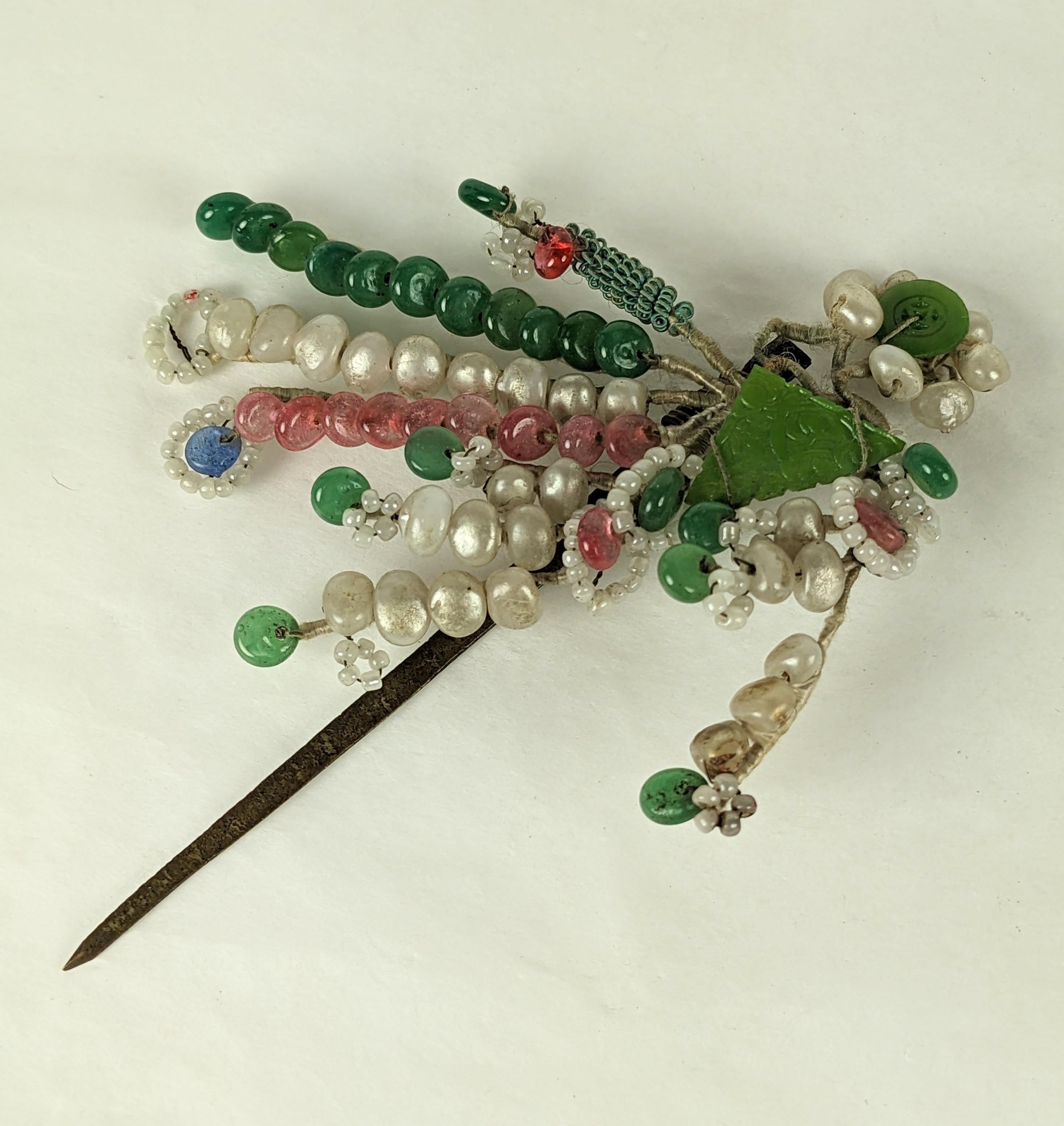 Brown Antique Art Deco Chinese Jeweled Hair Pick For Sale