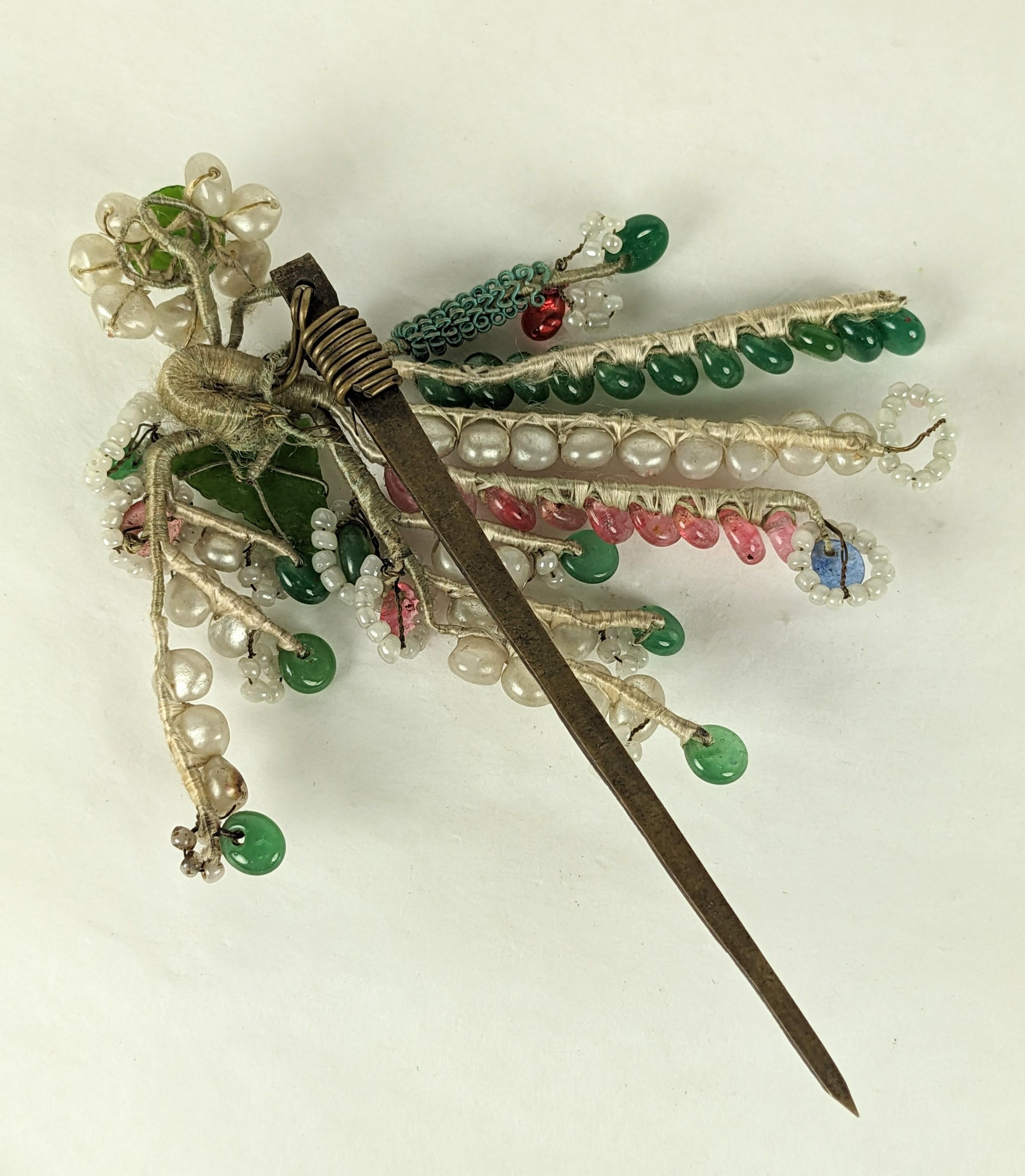 Women's Antique Art Deco Chinese Jeweled Hair Pick For Sale